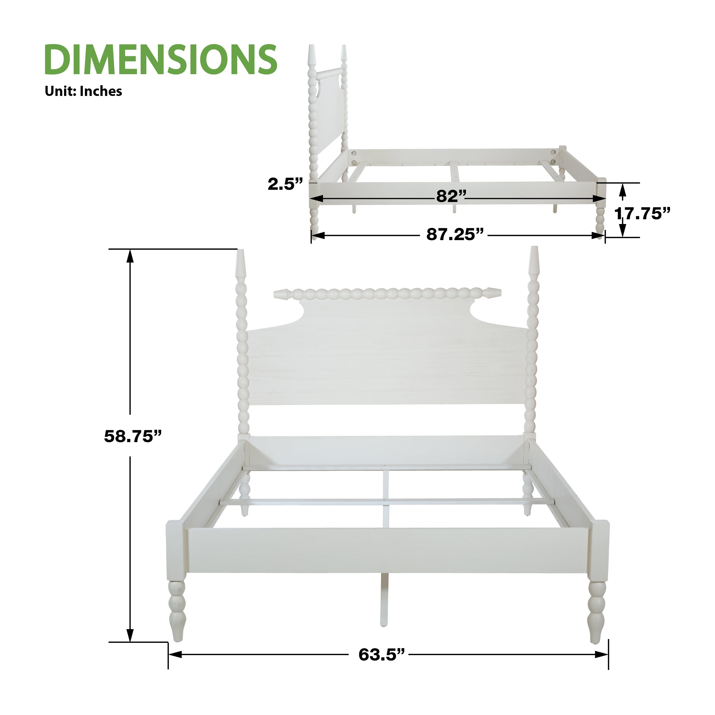 Spindle Queen Bed Set - Sandcastle Antique White