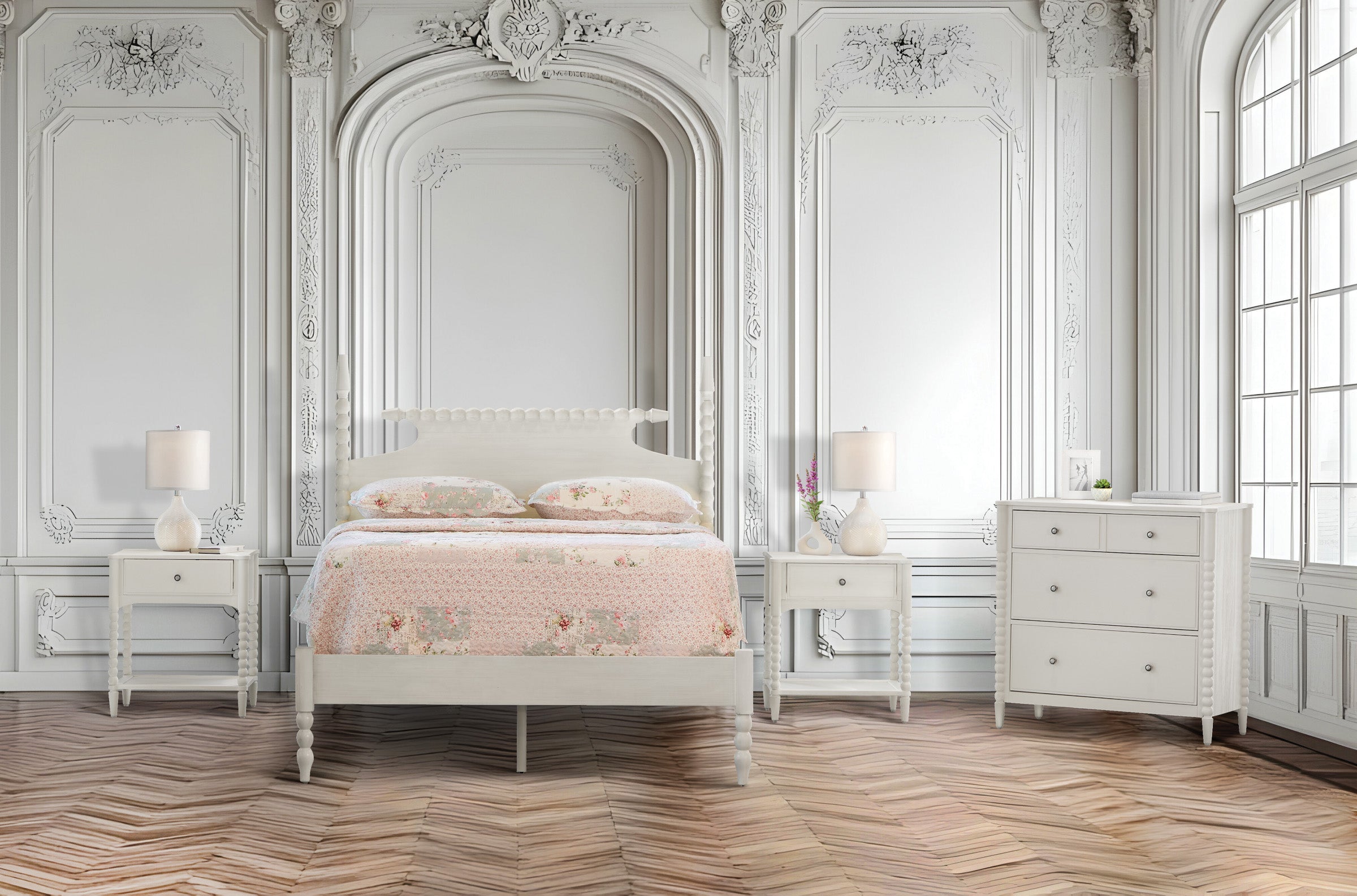 Spindle Bedroom Set - Sandcastle Antique White