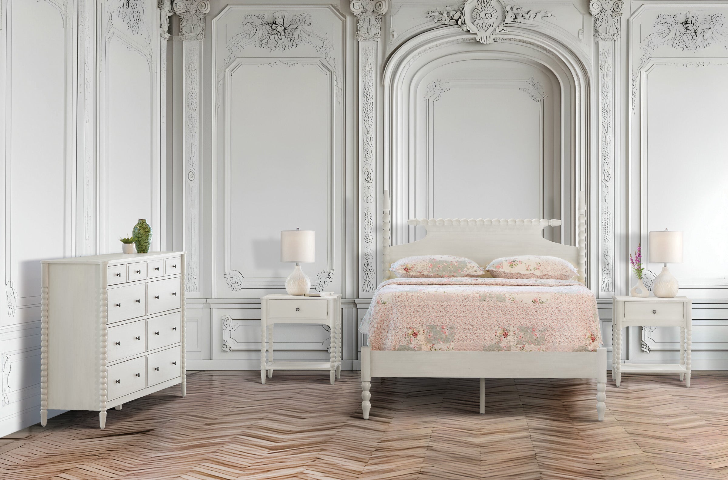 Spindle Bedroom Set - Sandcastle Antique White