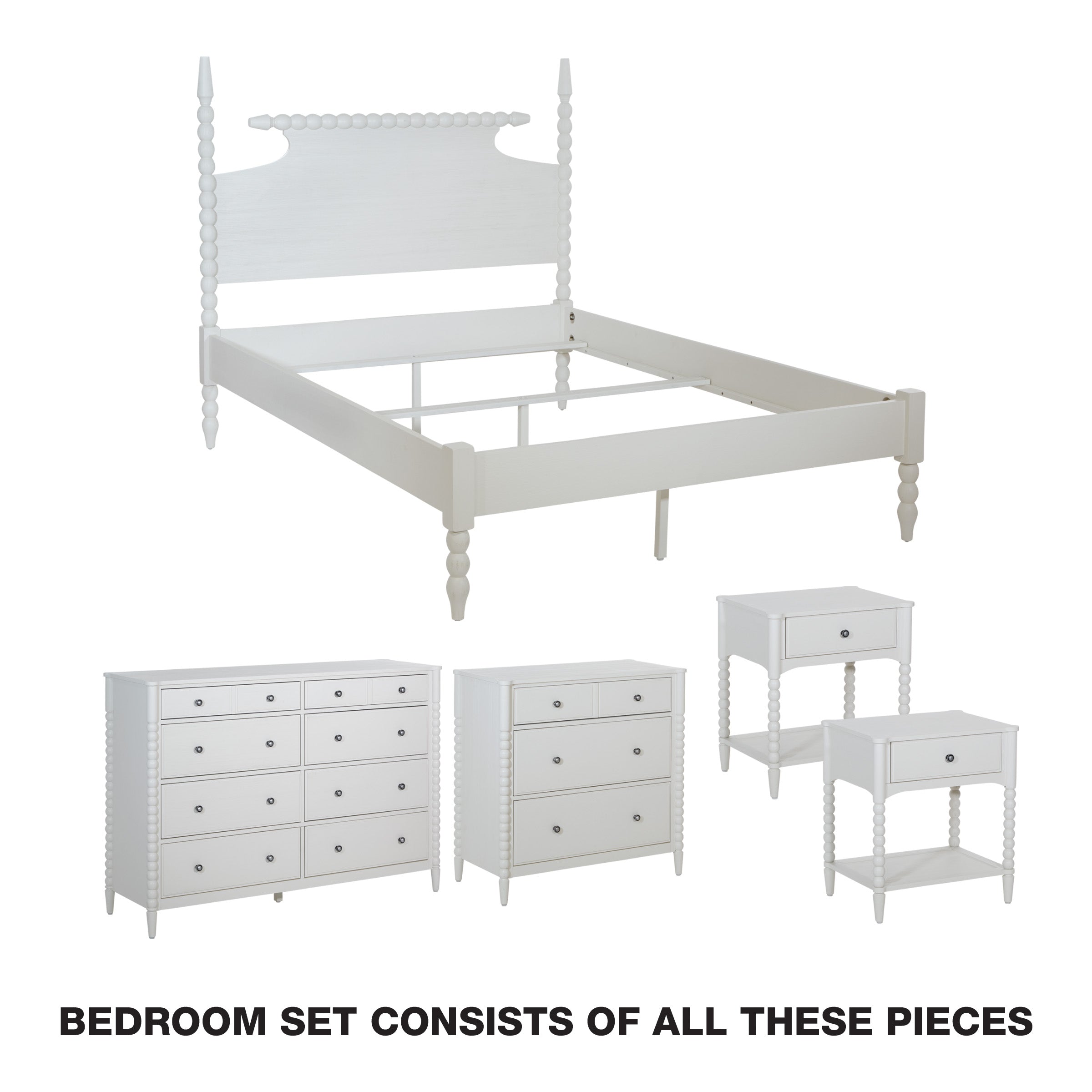 Spindle Bedroom Set - Sandcastle Antique White