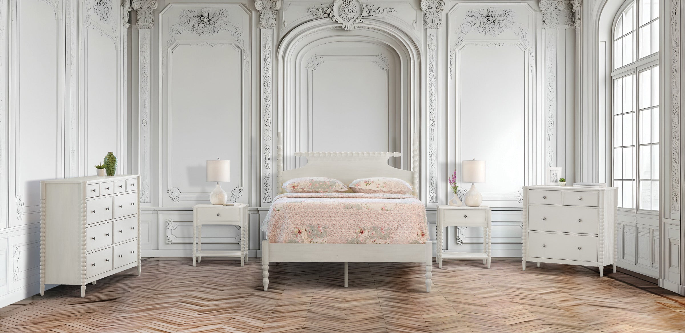 Spindle Bedroom Set - Sandcastle Antique White