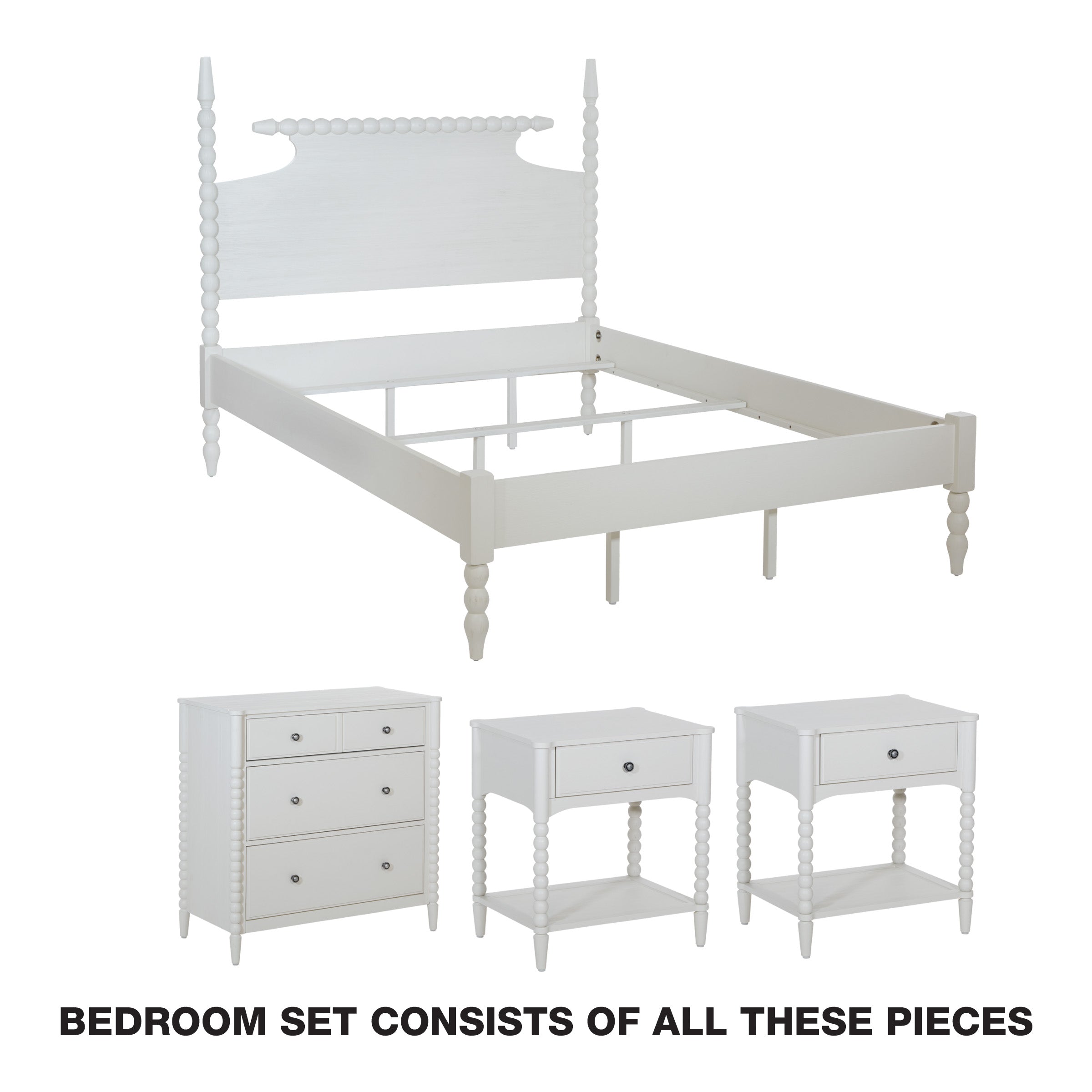 Spindle King bedroom Set - Sandcastle Antique White
