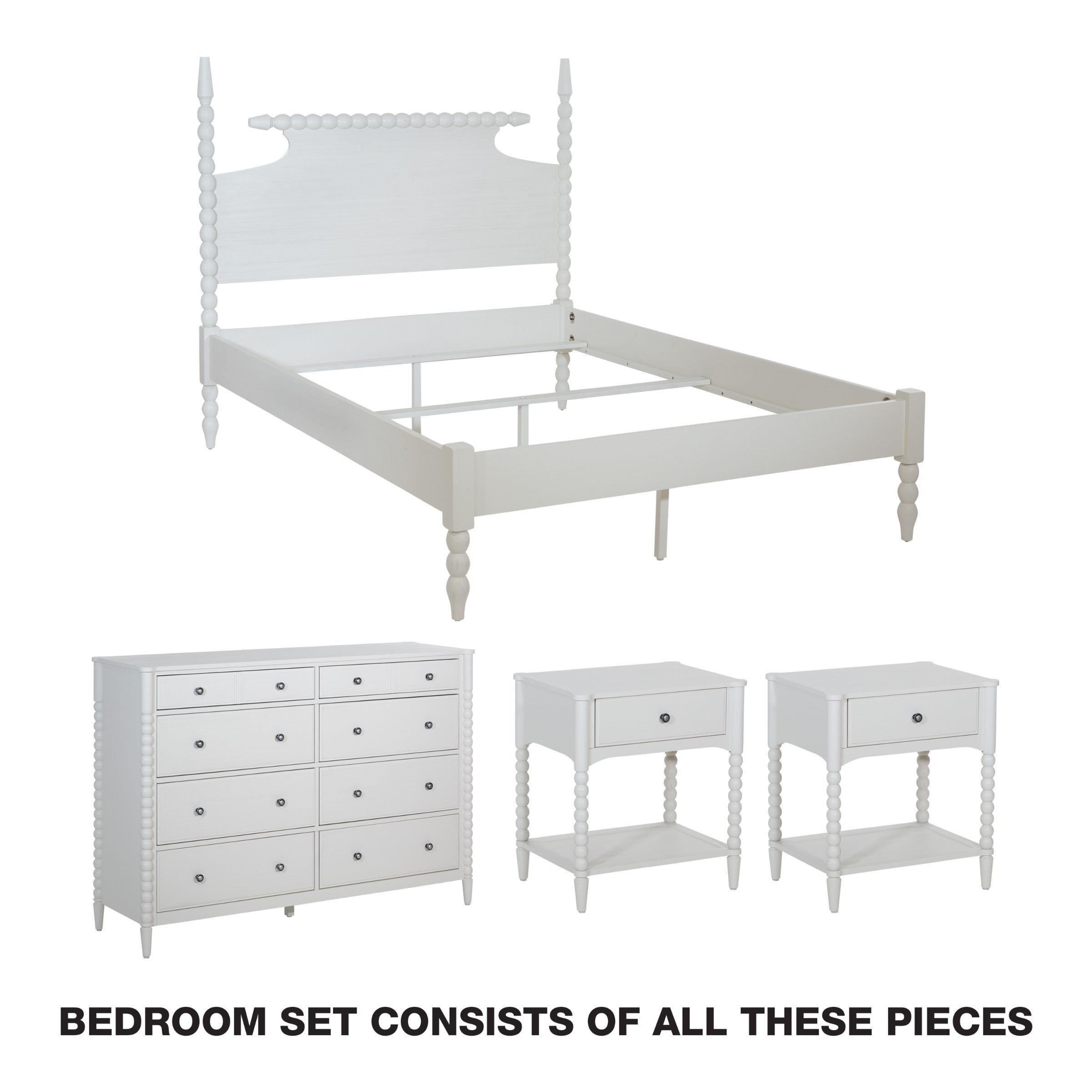 Spindle Bedroom Set - Sandcastle Antique White