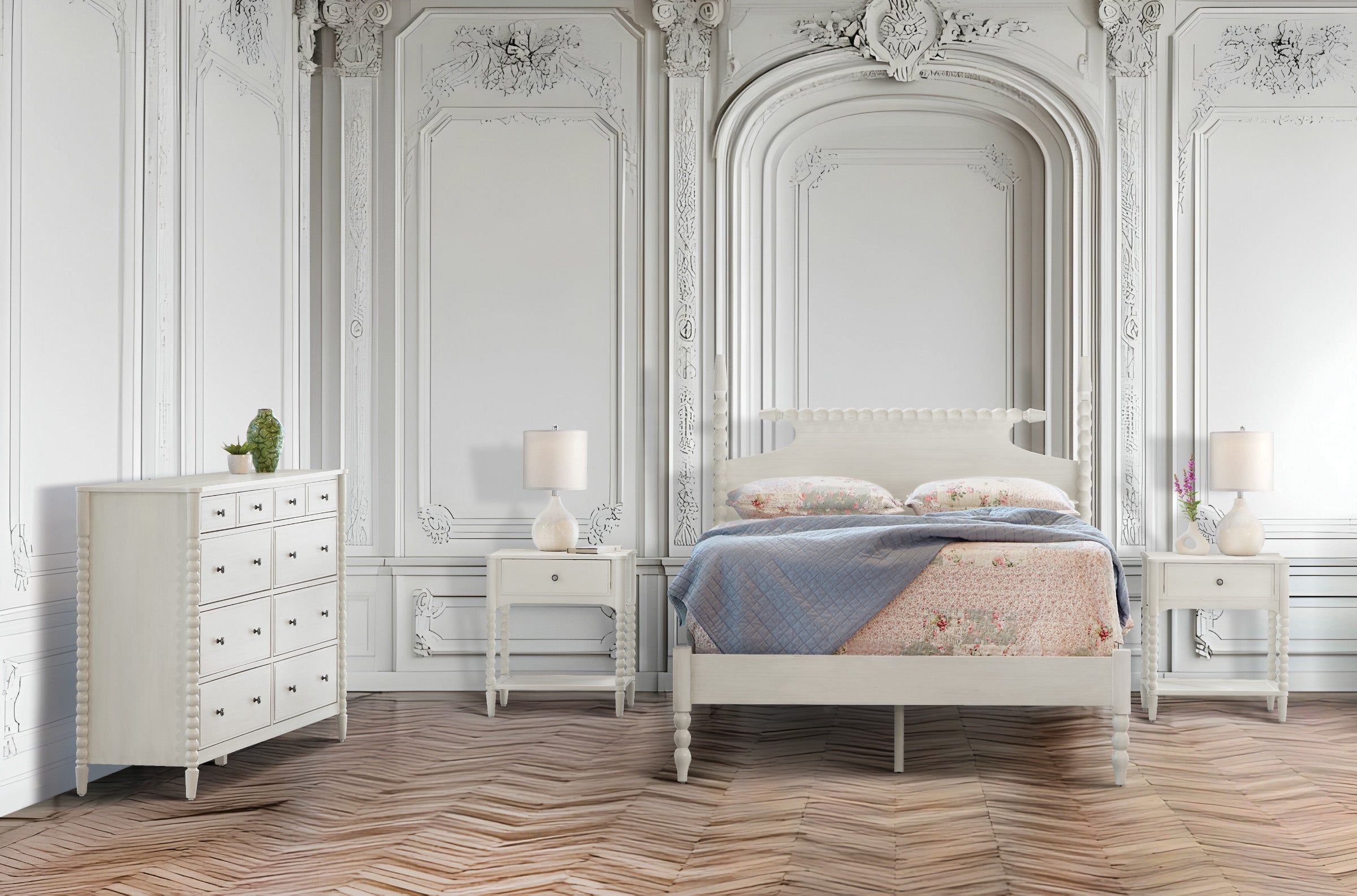 Spindle Bedroom Set - Sandcastle Antique White