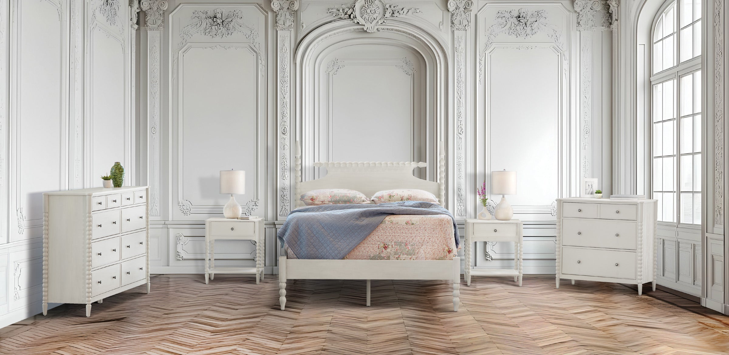 Spindle Bedroom Set - Sandcastle Antique White