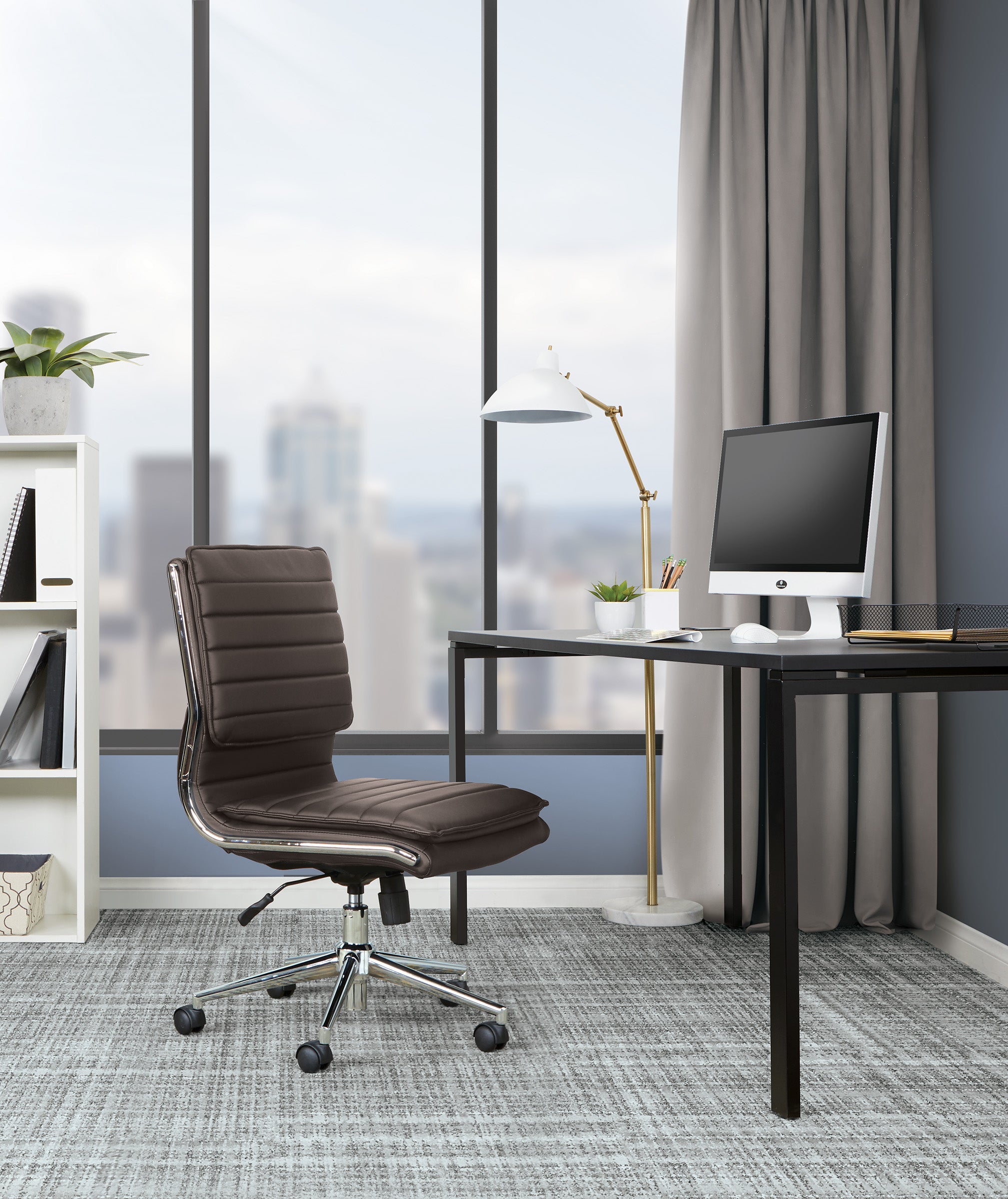 Armless Mid Bk Mgrs Faux Lthr Chair - Espresso