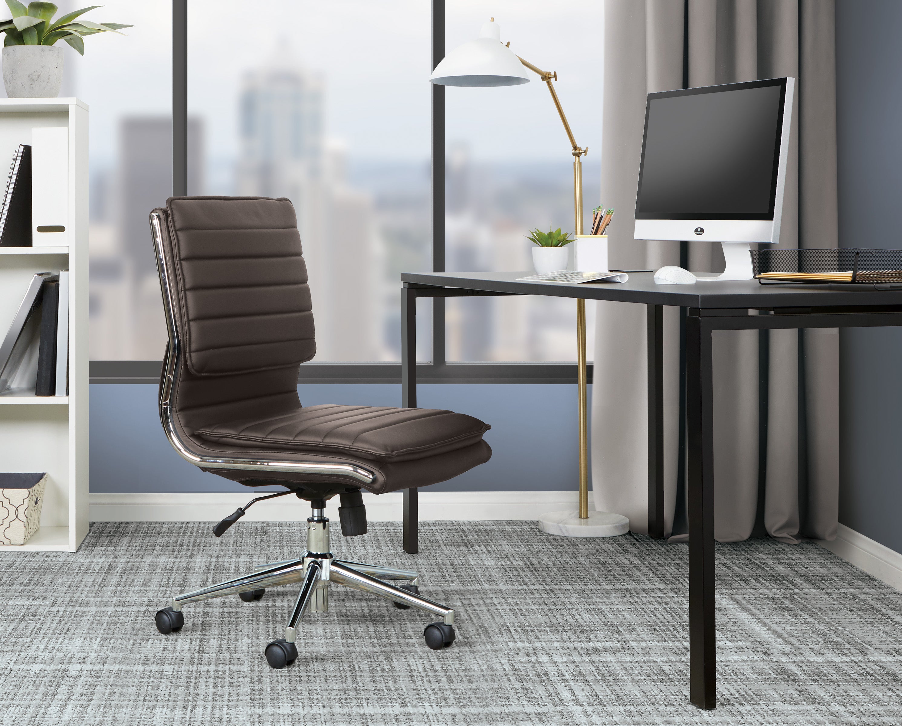 Armless Mid Bk Mgrs Faux Lthr Chair - Espresso
