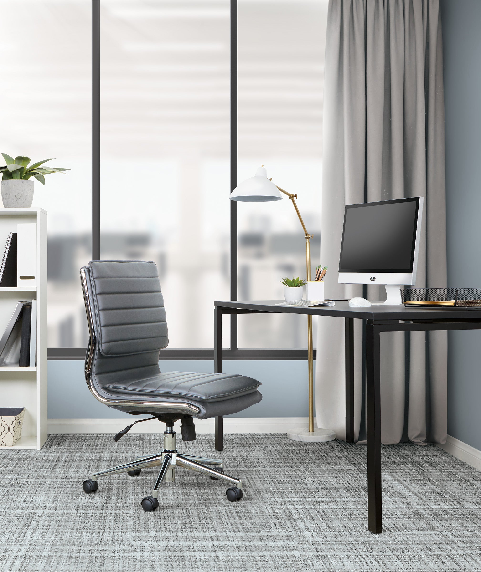 Armless Mid Bk Mgrs Faux Lthr Chair - Charcoal