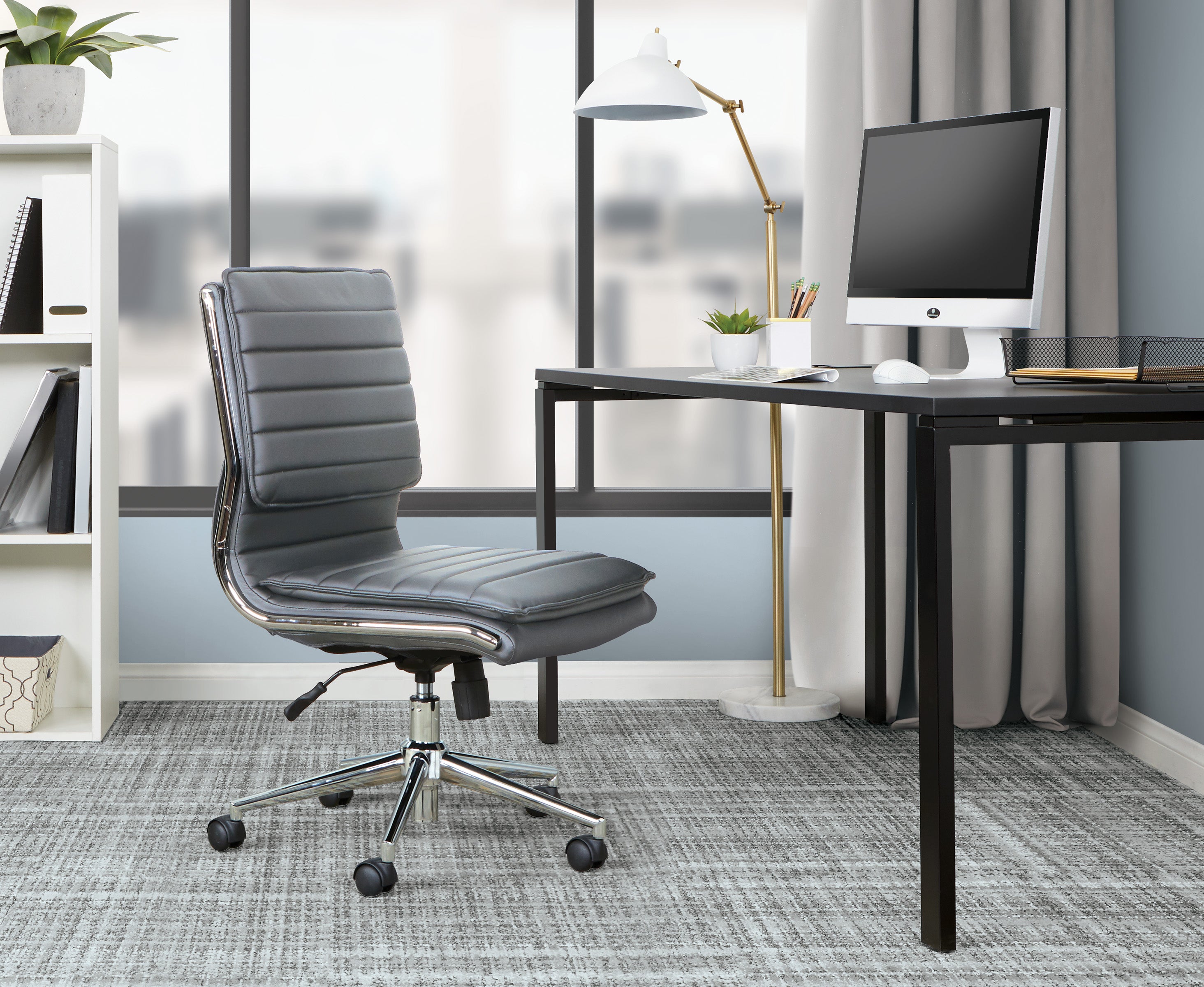 Armless Mid Bk Mgrs Faux Lthr Chair - Charcoal