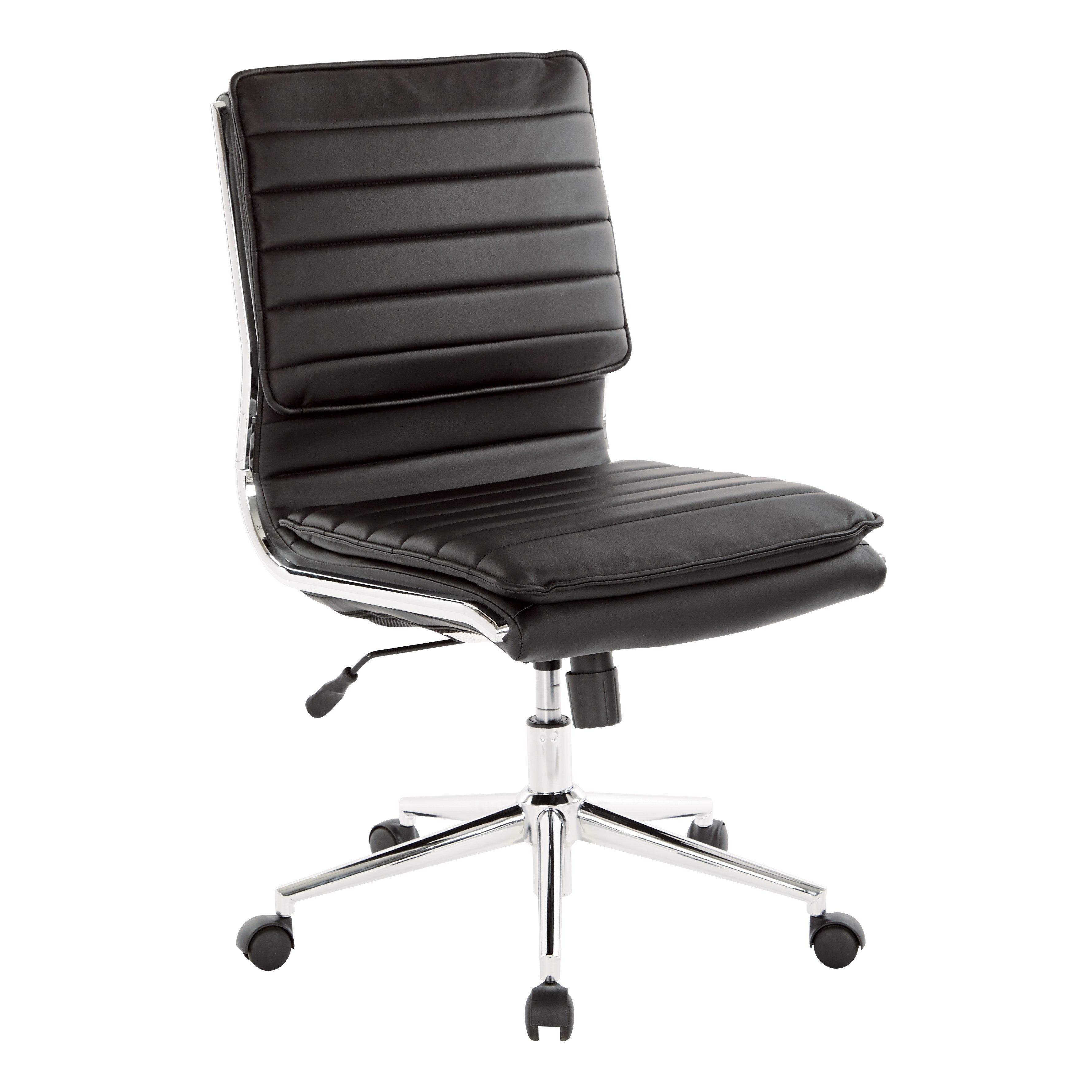 Armless Mid Bk Mgrs Faux Lthr Chair - Black