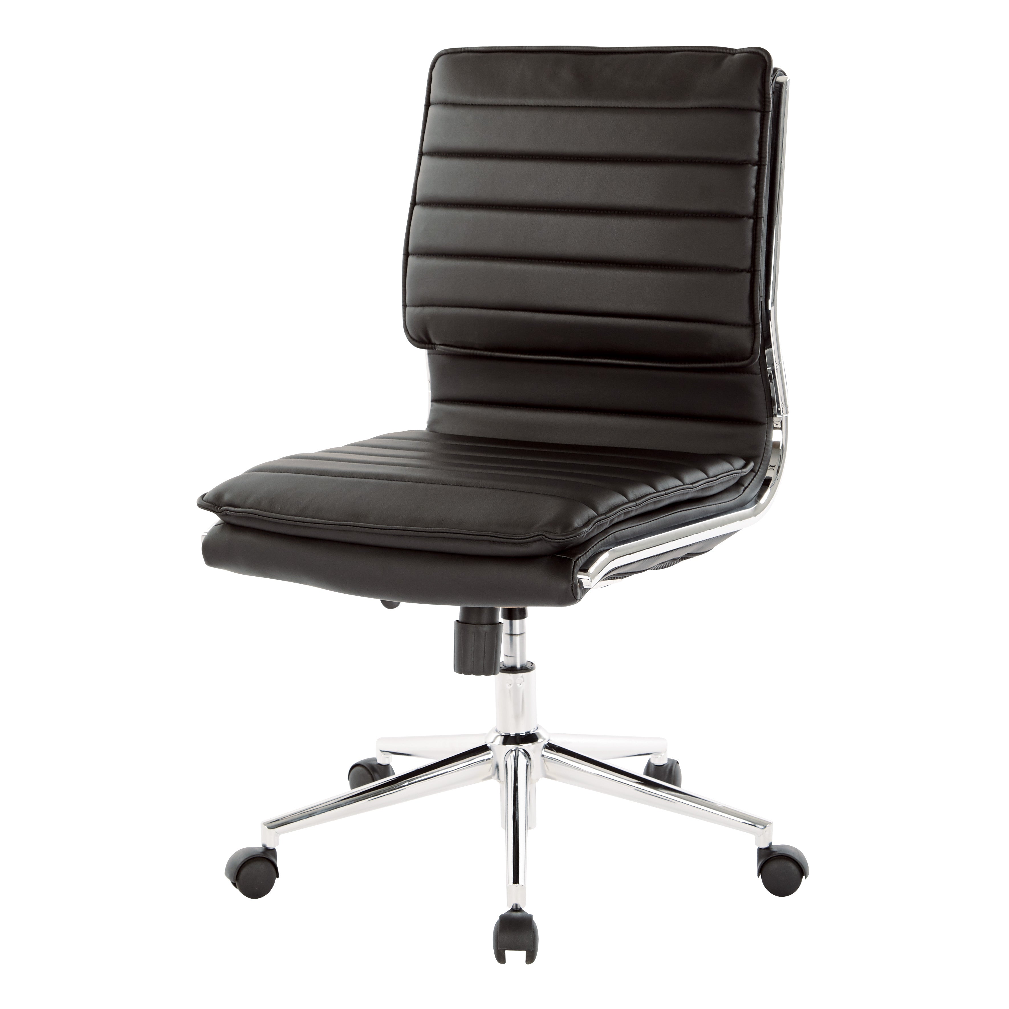 Armless Mid Bk Mgrs Faux Lthr Chair - Black