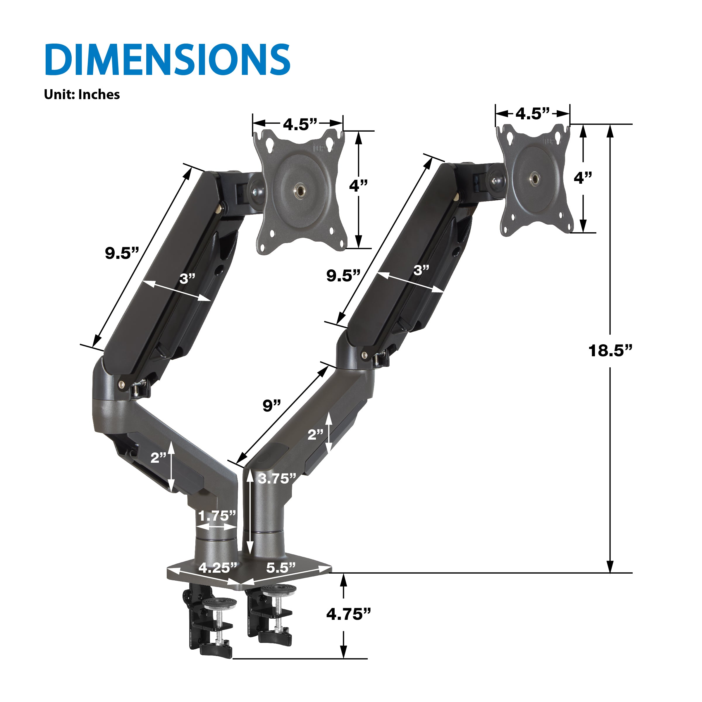 Double 27" Monitor Arms in Charcoal - Charcoal
