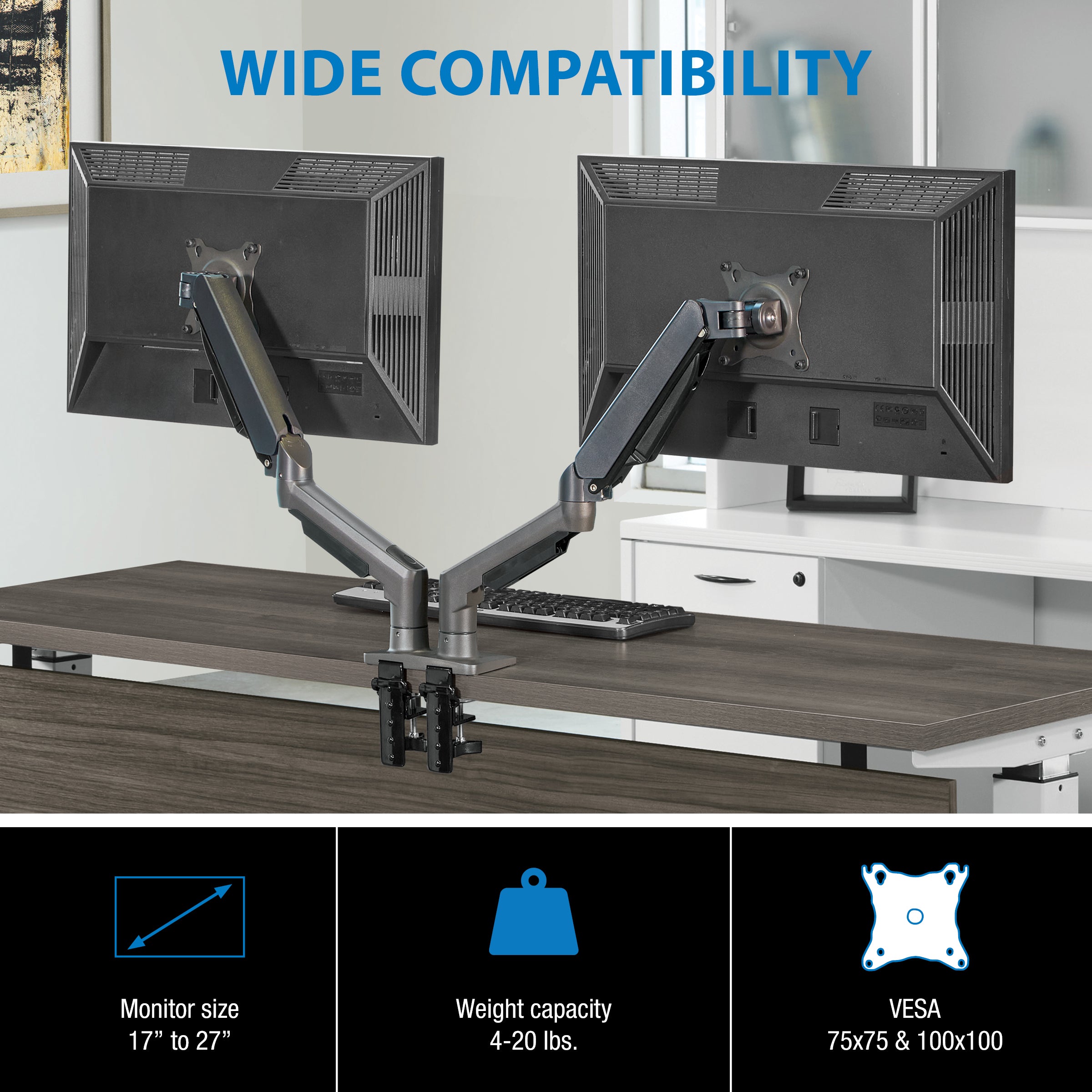 Double 27" Monitor Arms in Charcoal - Charcoal