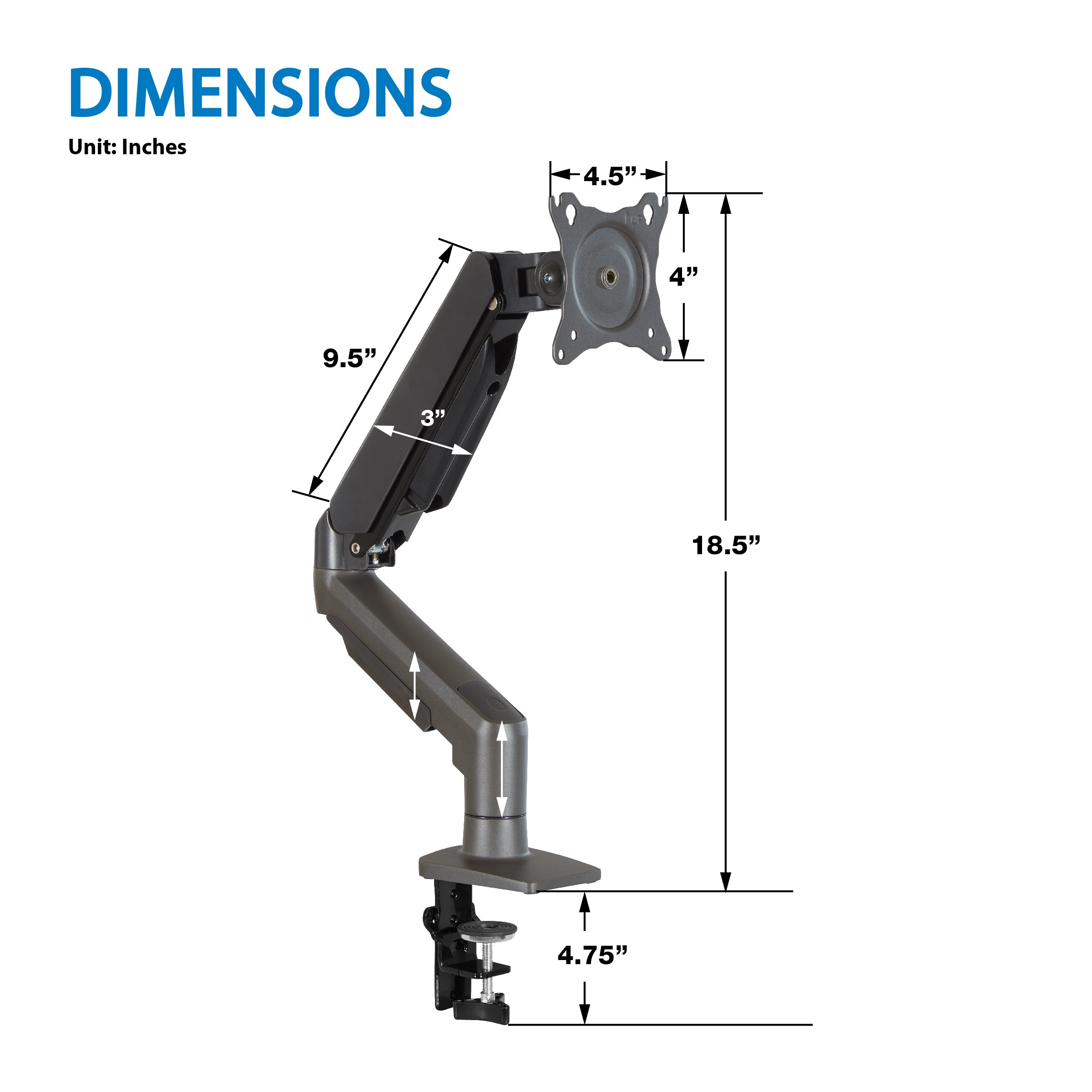 Single 30" Monitor Arm in Charcoal - Charcoal