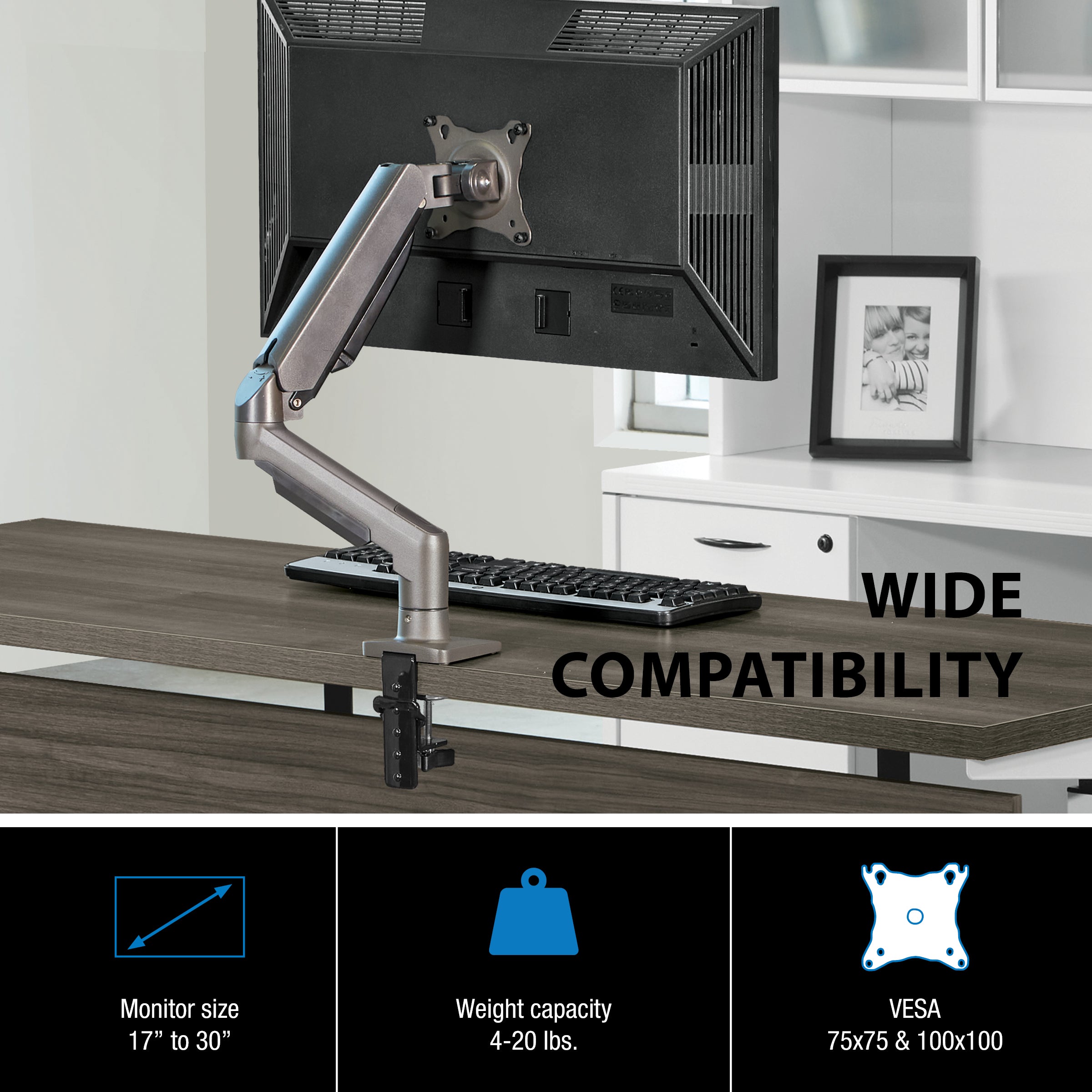 Single 30" Monitor Arm in Charcoal - Charcoal