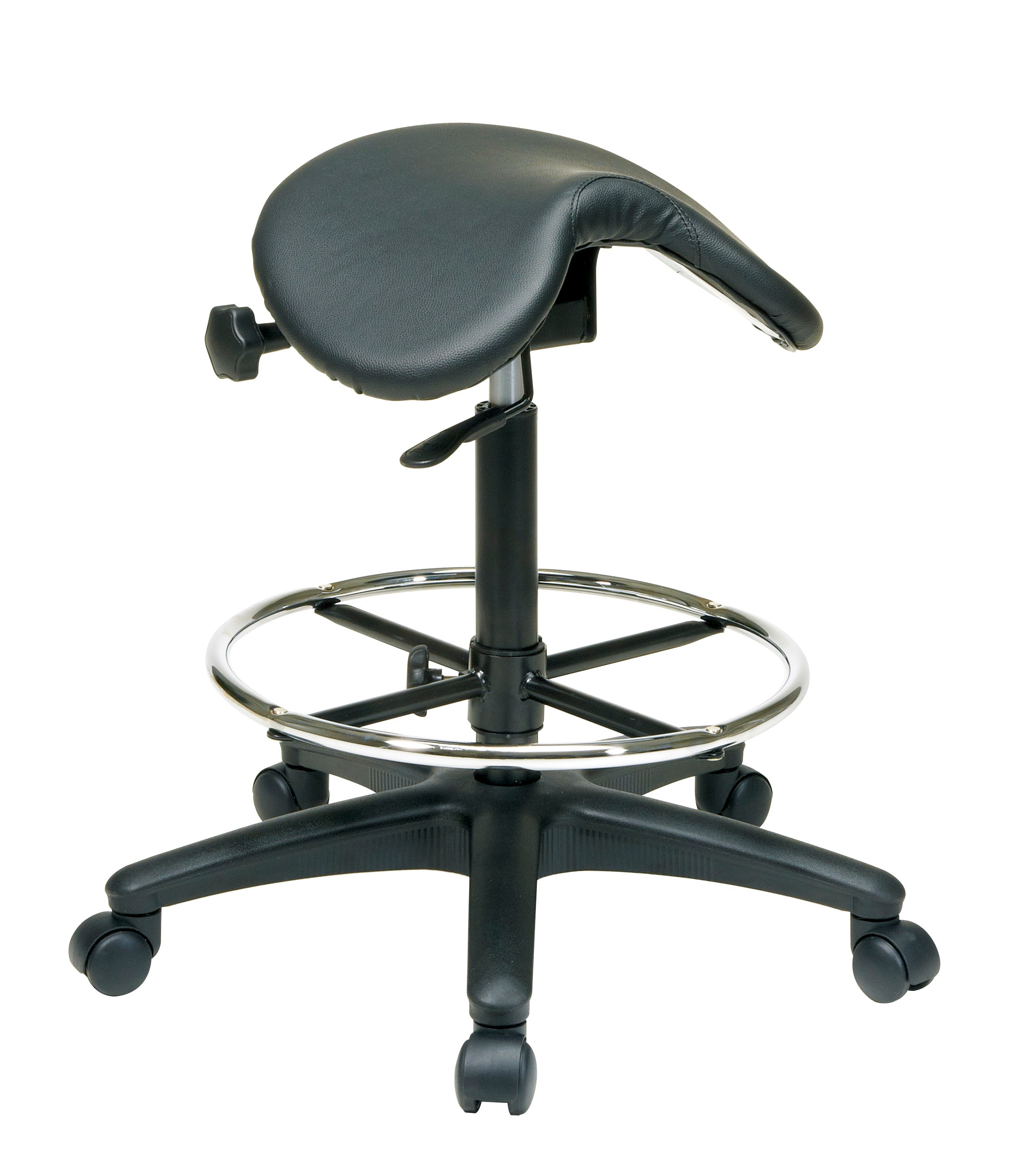 Backless Stool with Saddle Seat - Black