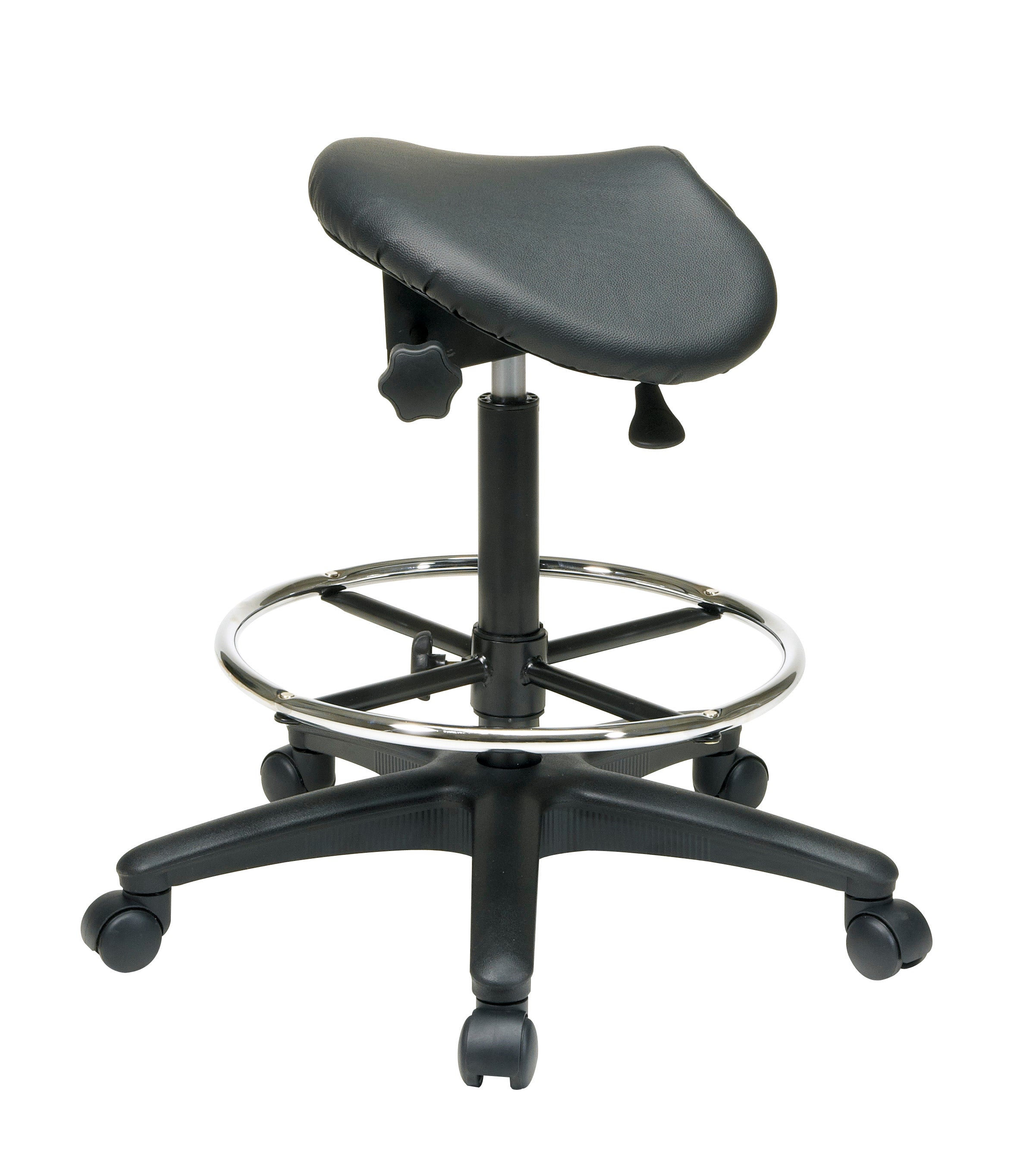Backless Stool with Saddle Seat - Black