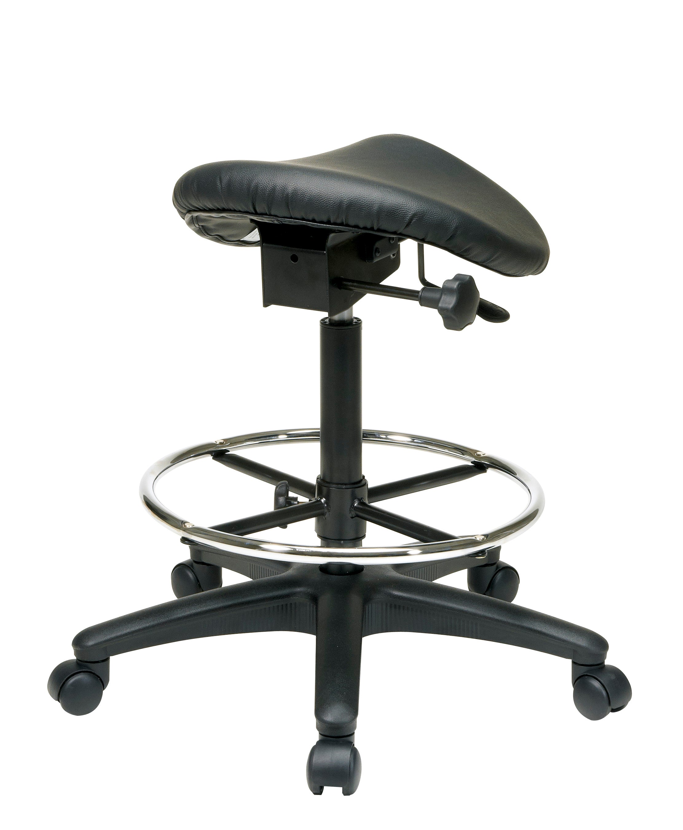 Backless Stool with Saddle Seat - Black