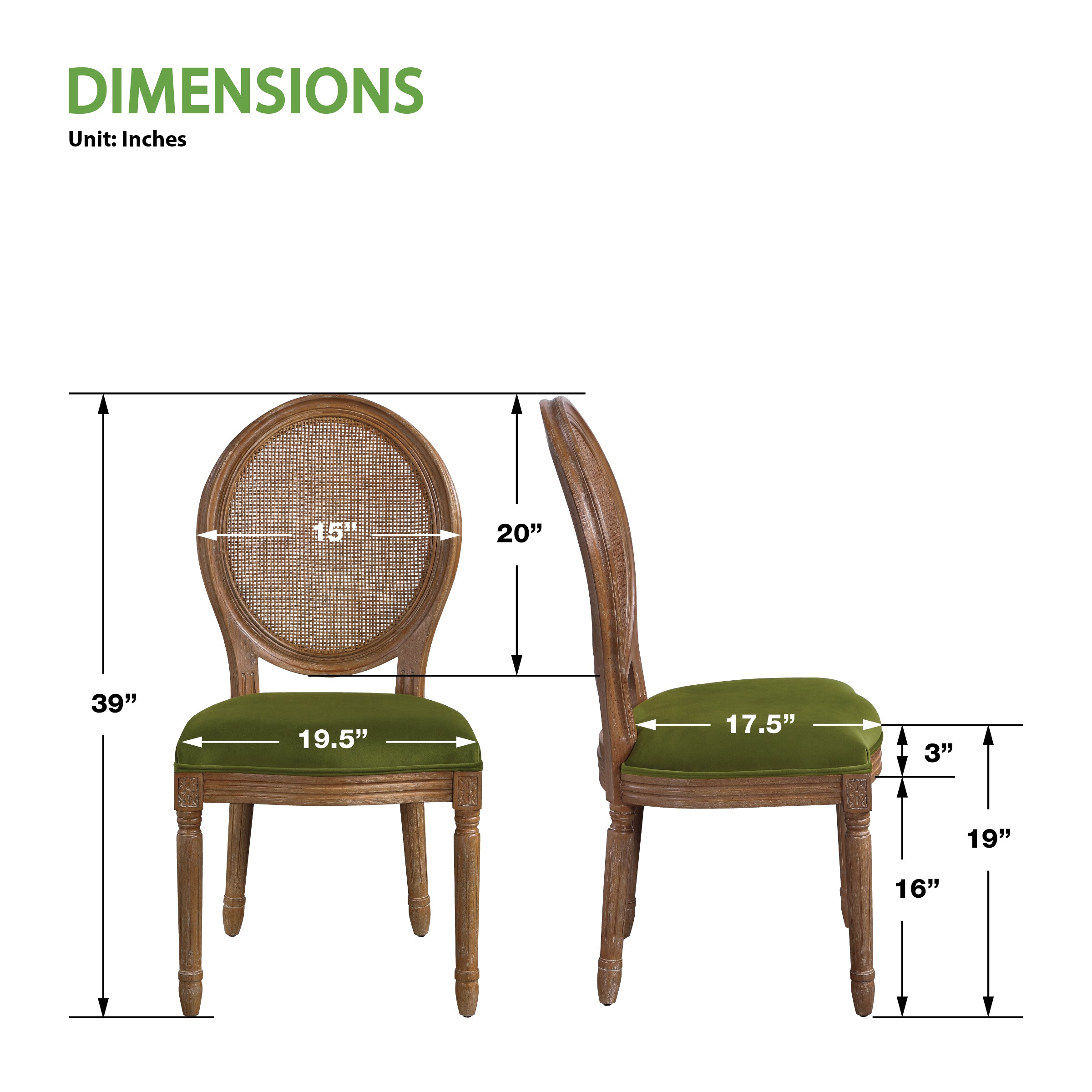Stella Cane Back Chair - Moss