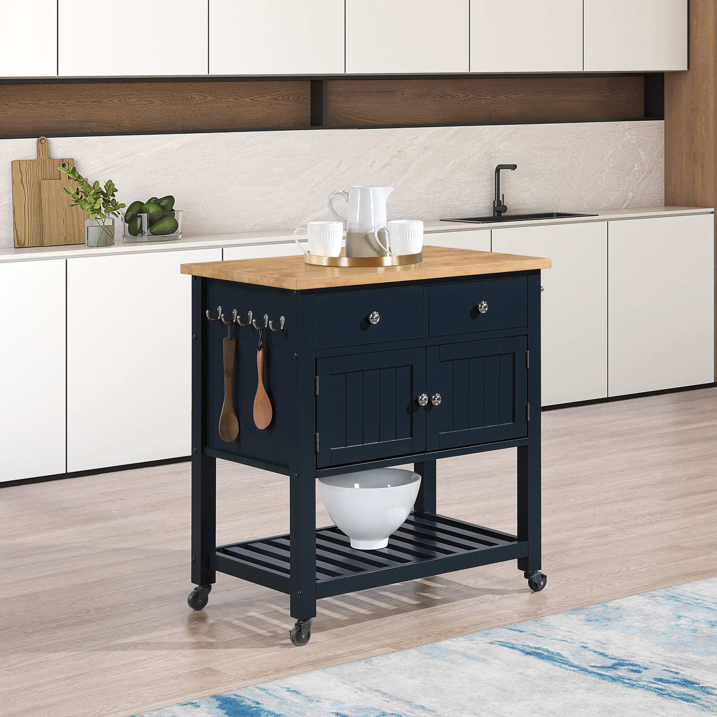 Stirling Kitchen Cart in Blue Finish