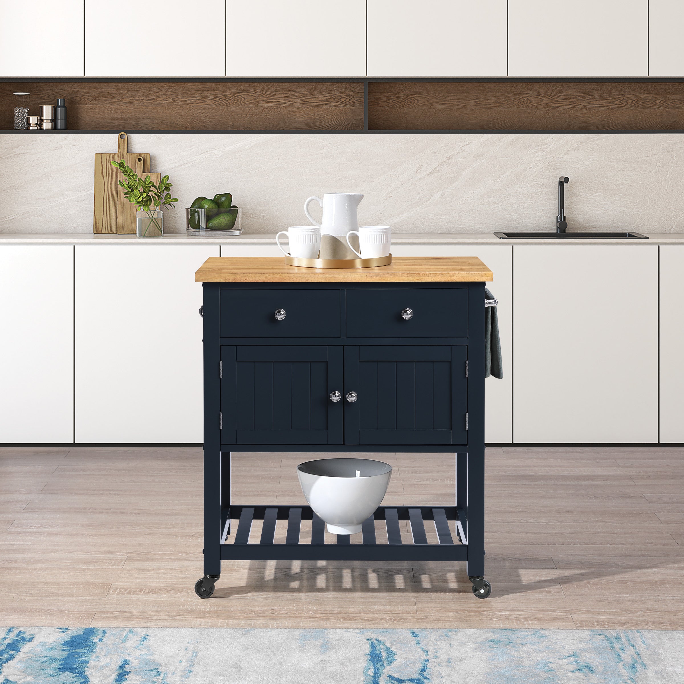 Stirling Kitchen Cart in Blue Finish