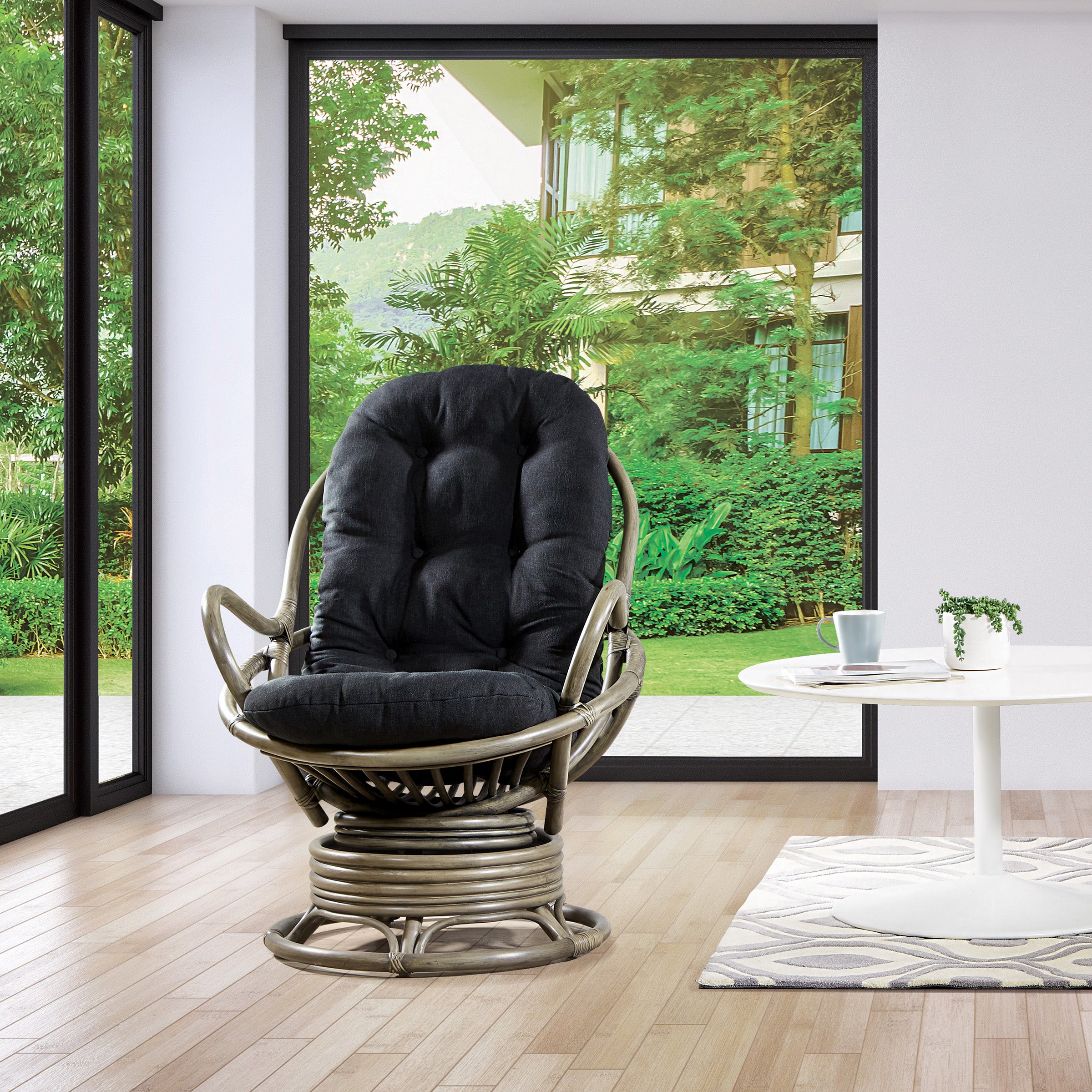 Tahiti Rattan Swivel Rocker - Black