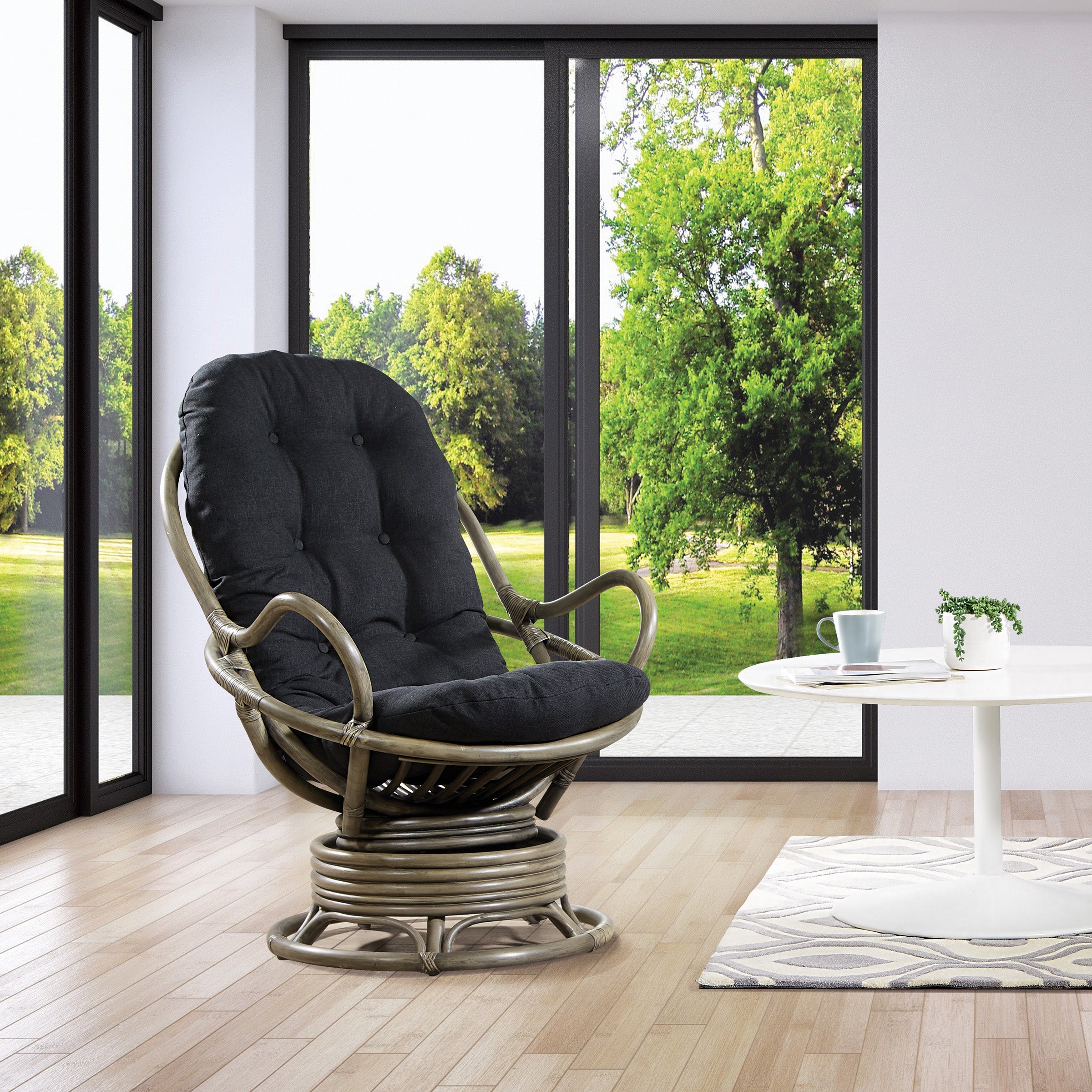 Tahiti Rattan Swivel Rocker - Black
