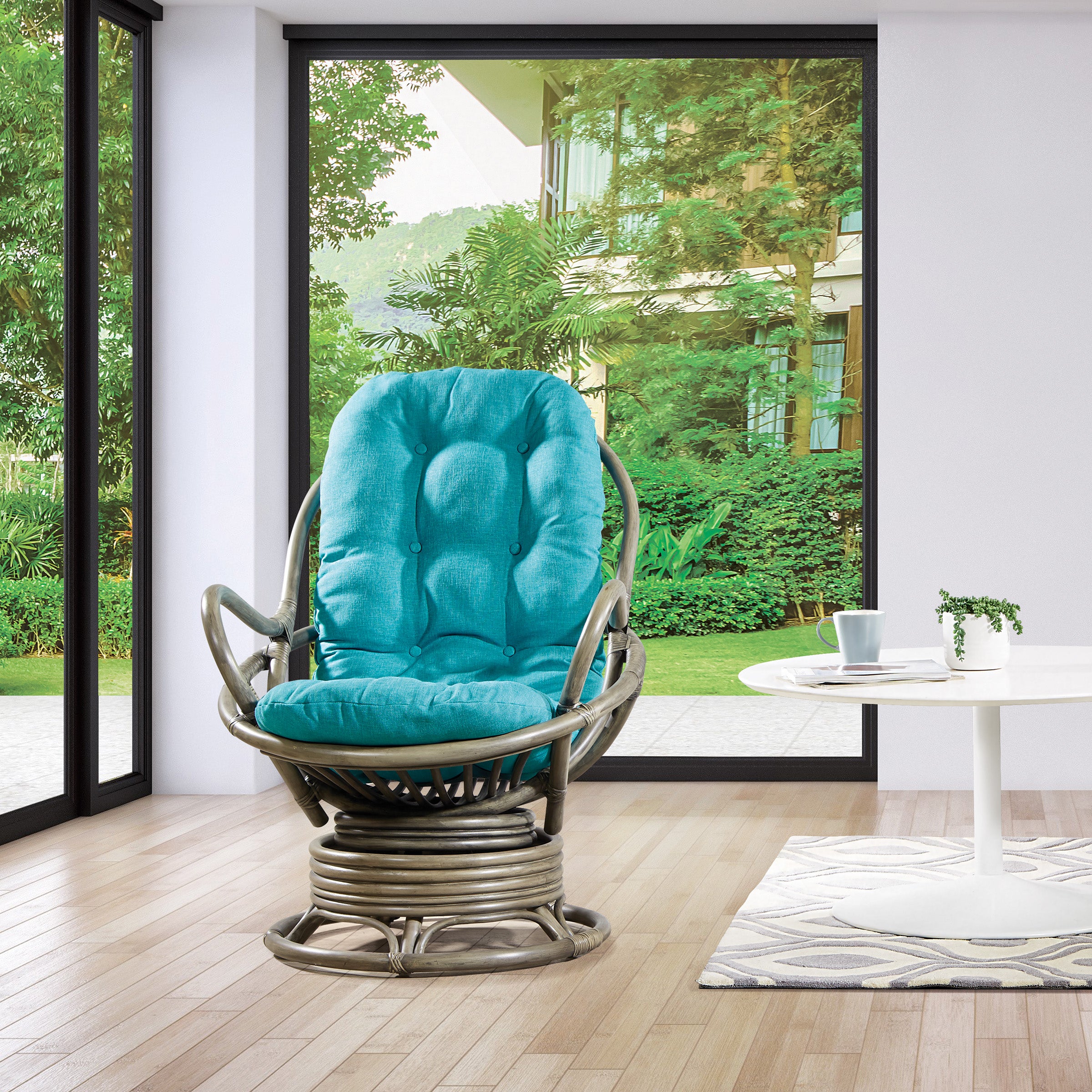 Tahiti Rattan Swivel Rocker - Blue