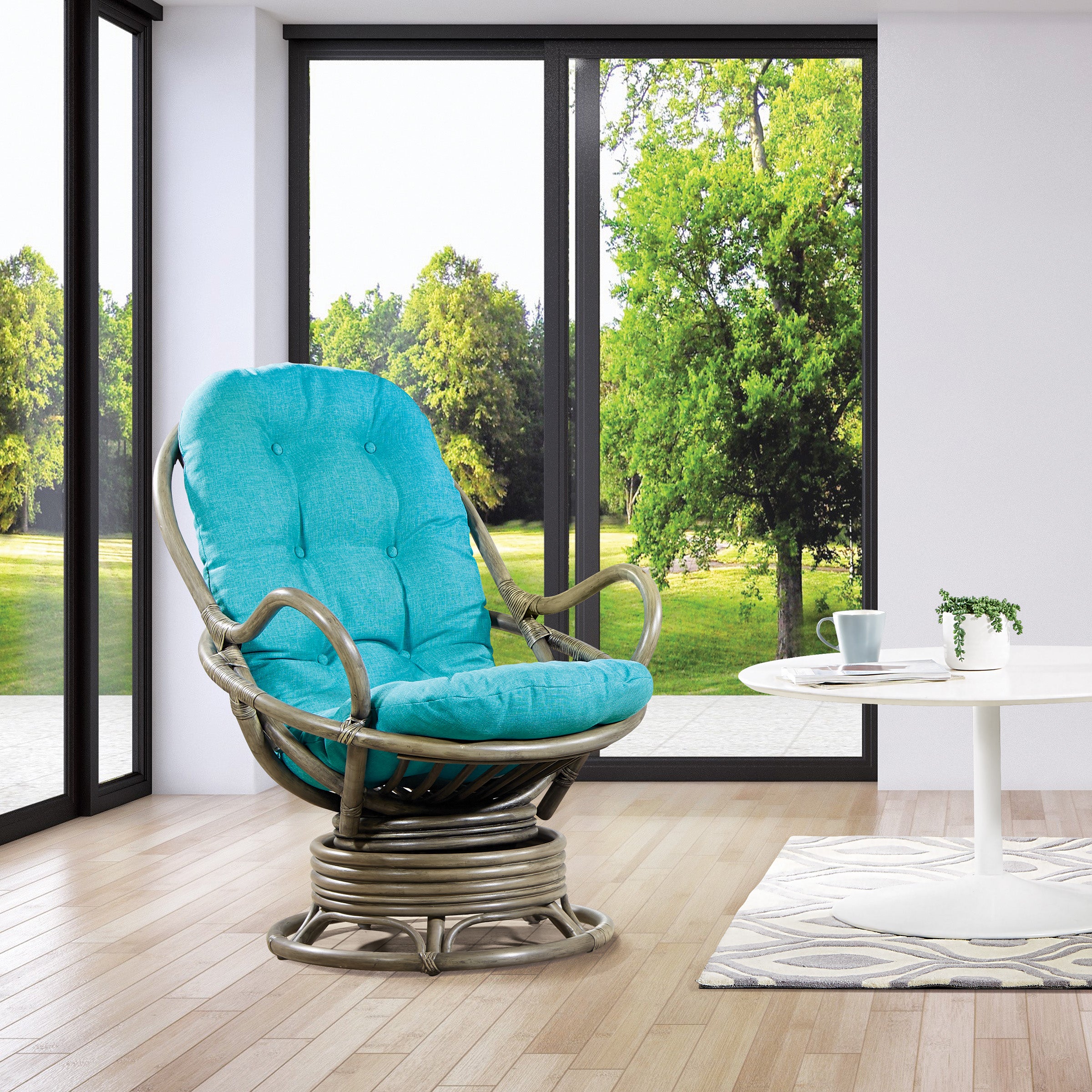 Tahiti Rattan Swivel Rocker - Blue