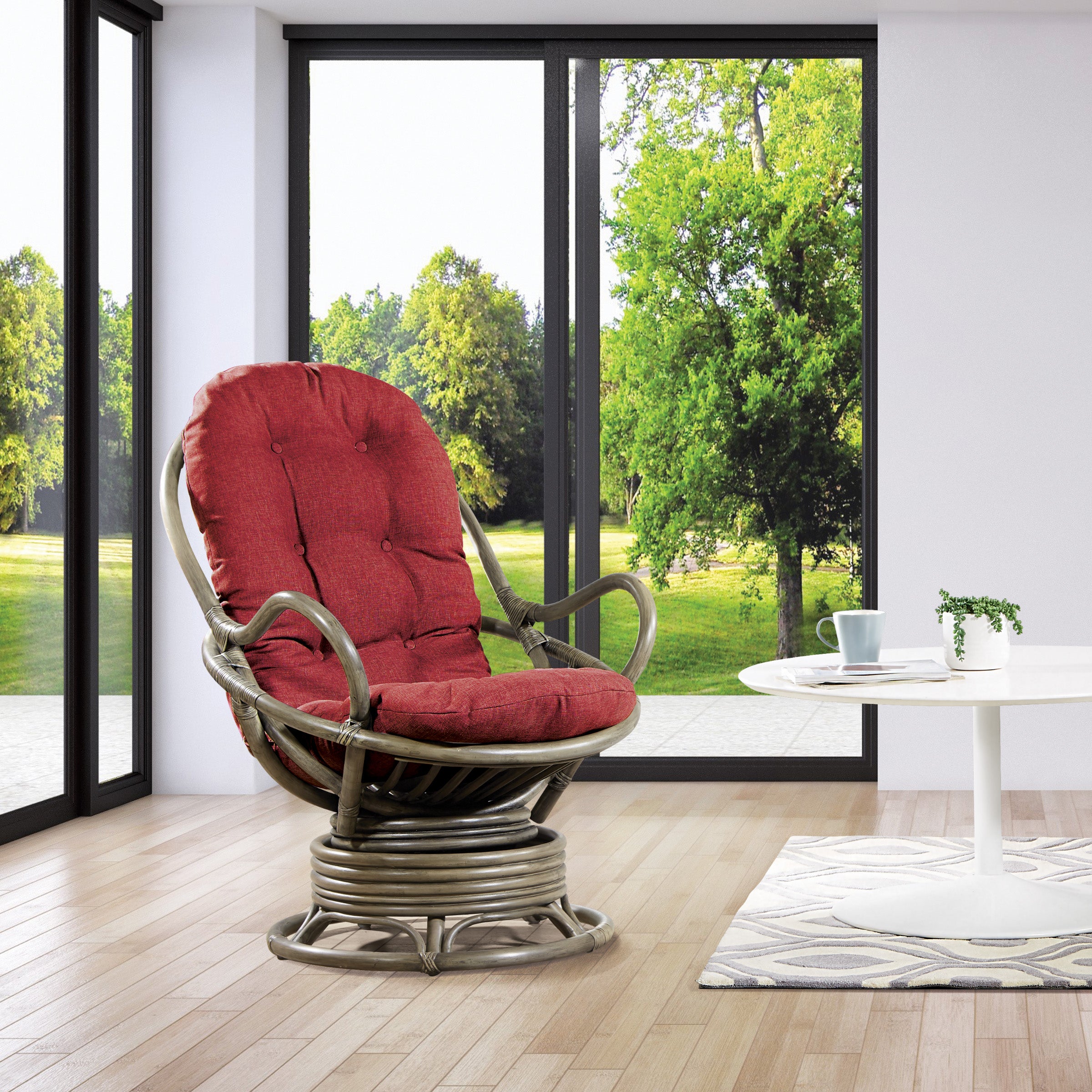 Tahiti Rattan Swivel Rocker - Red