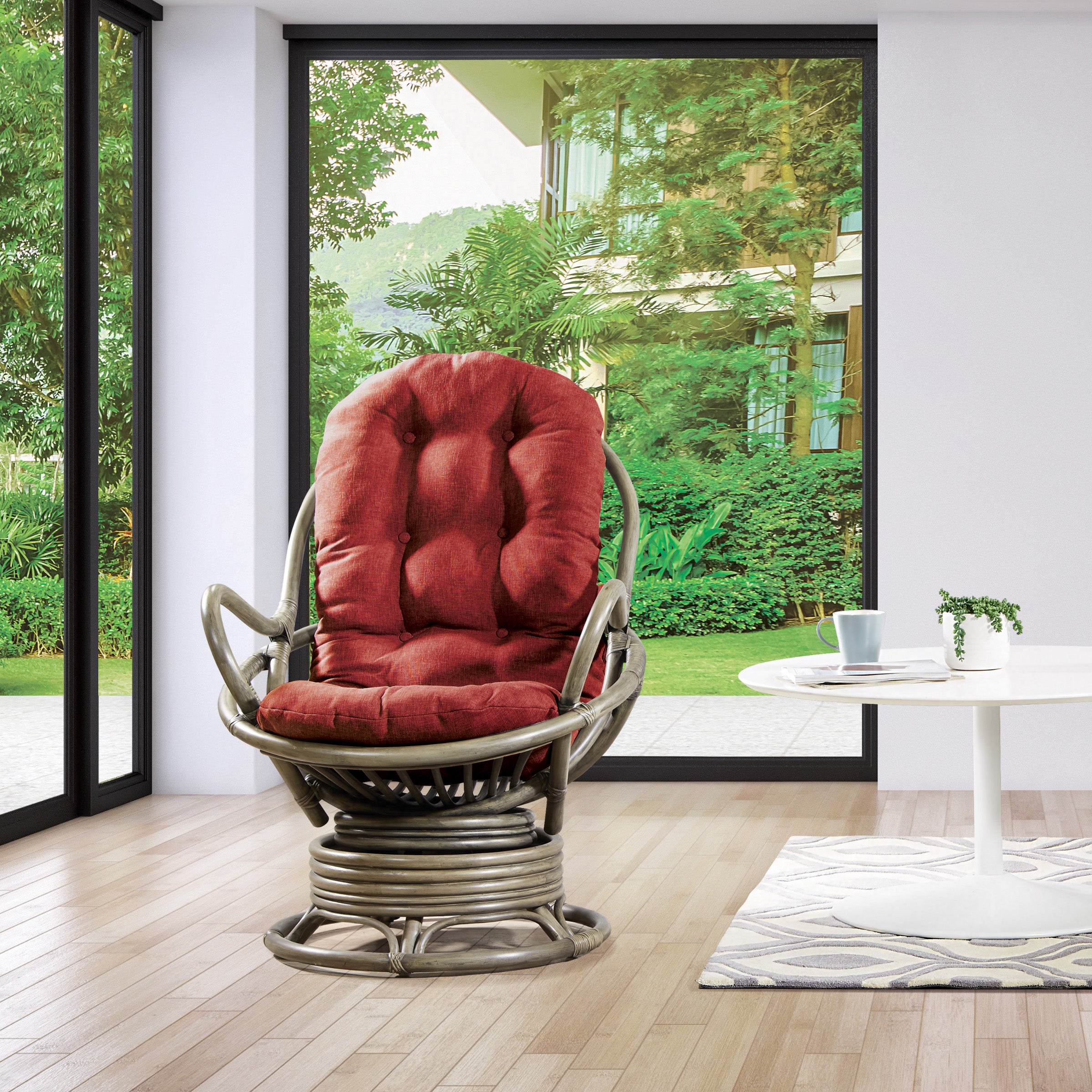 Tahiti Rattan Swivel Rocker - Red