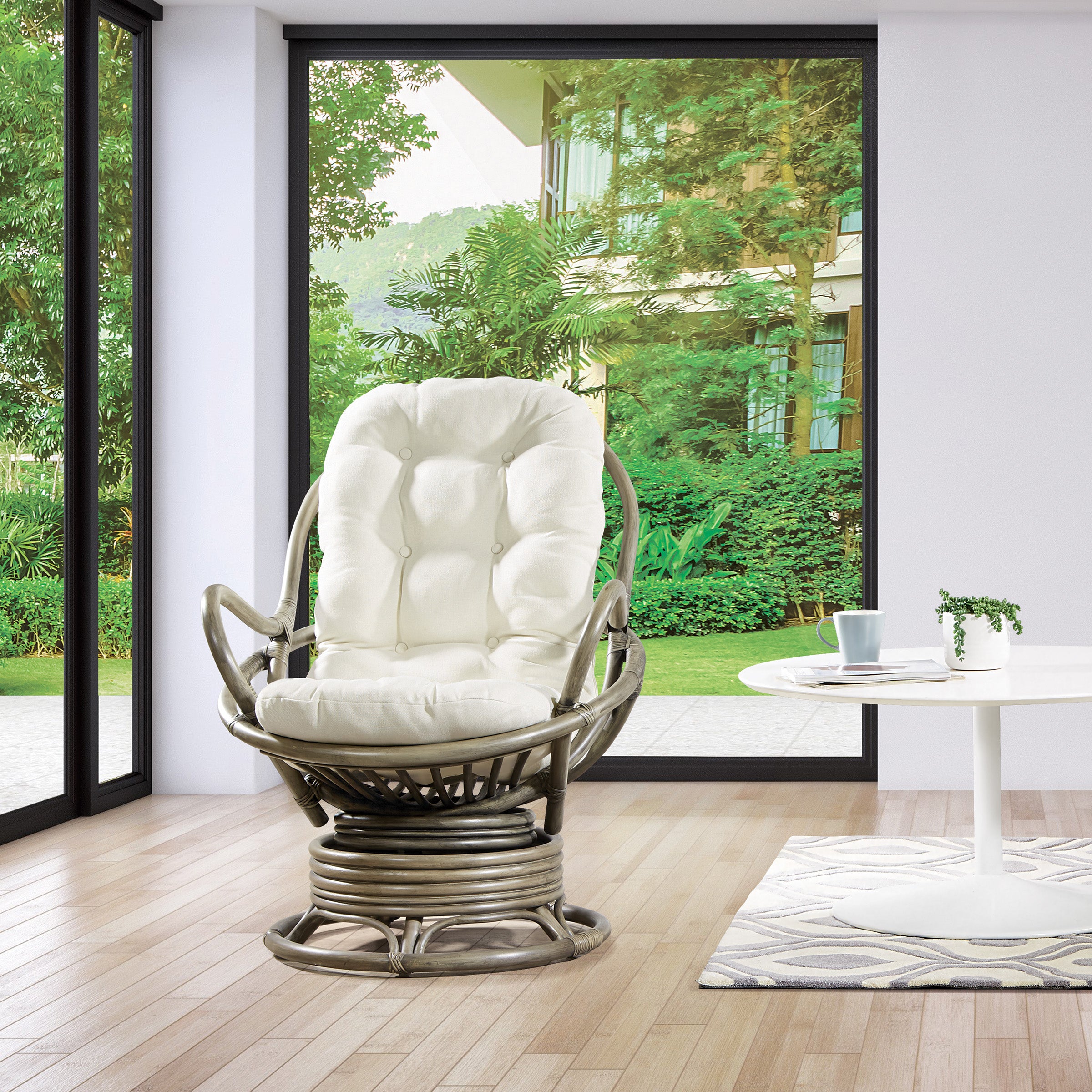 Tahiti Rattan Swivel Rocker - White