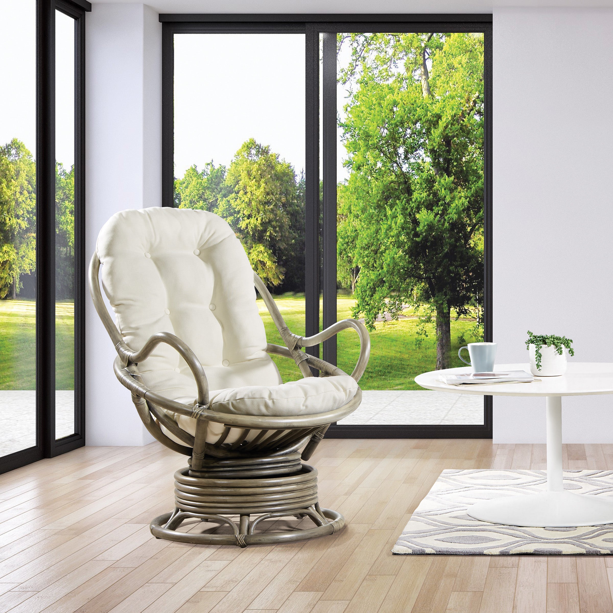 Tahiti Rattan Swivel Rocker - White