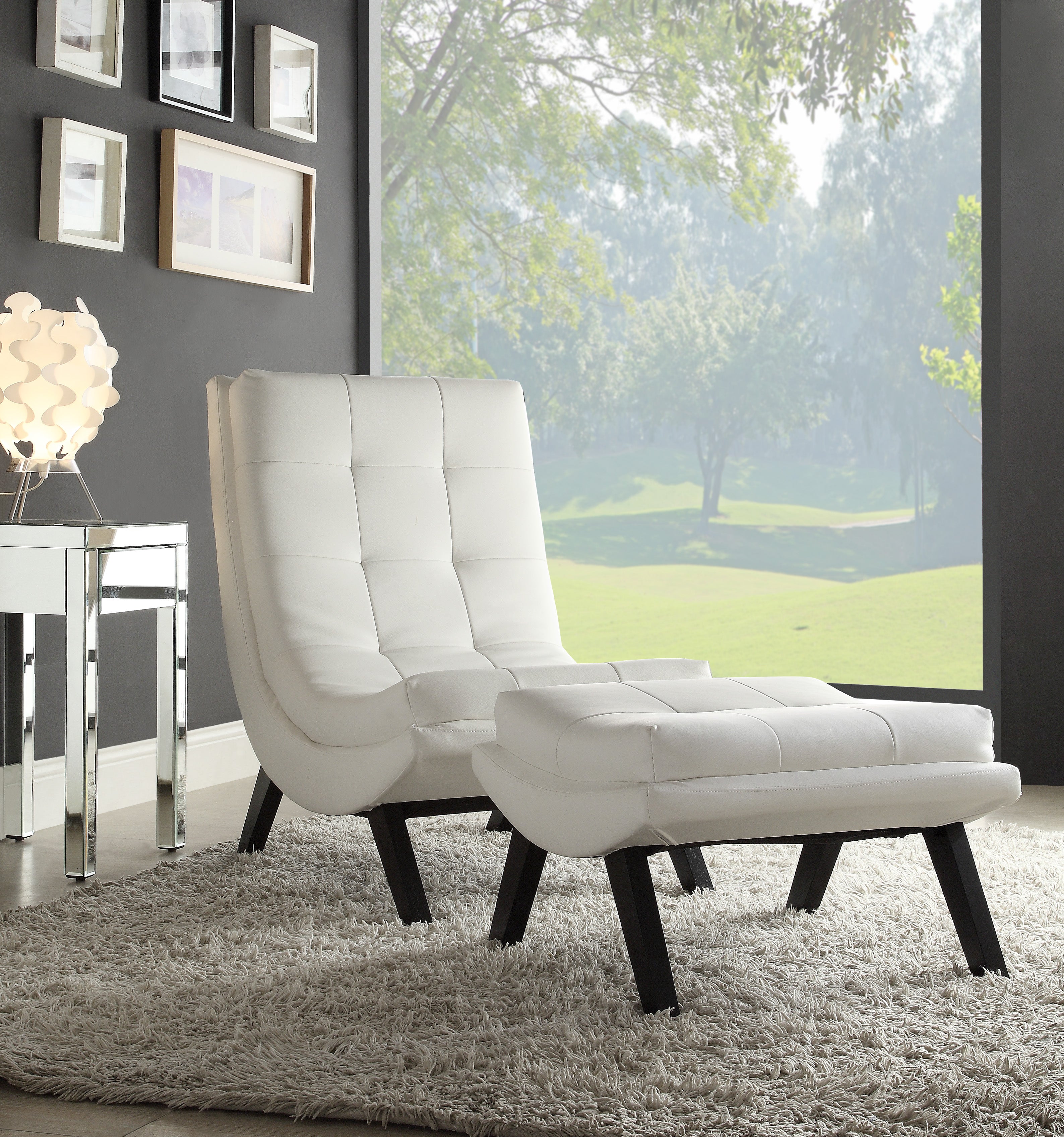 Tustin Lounge Chair and Ottoman Set - White