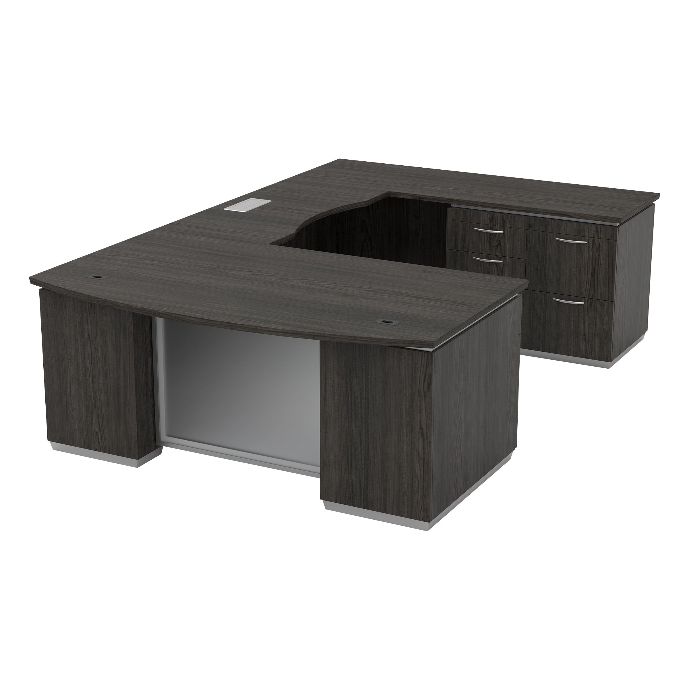 Tuxedo U-Shape w/ Right Bridge + MultiFile Pedestal 72x114 - Slate Grey