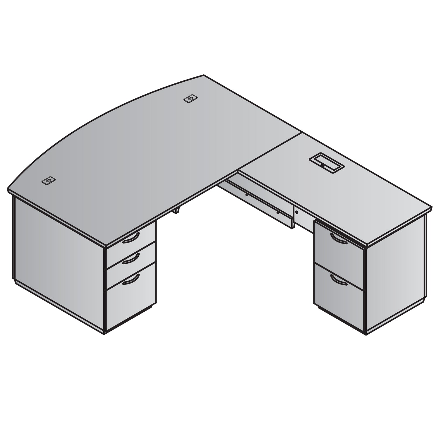 Tuxedo L-Shape w/ Bow Front Desk and Right Return 72x90 - Slate Grey