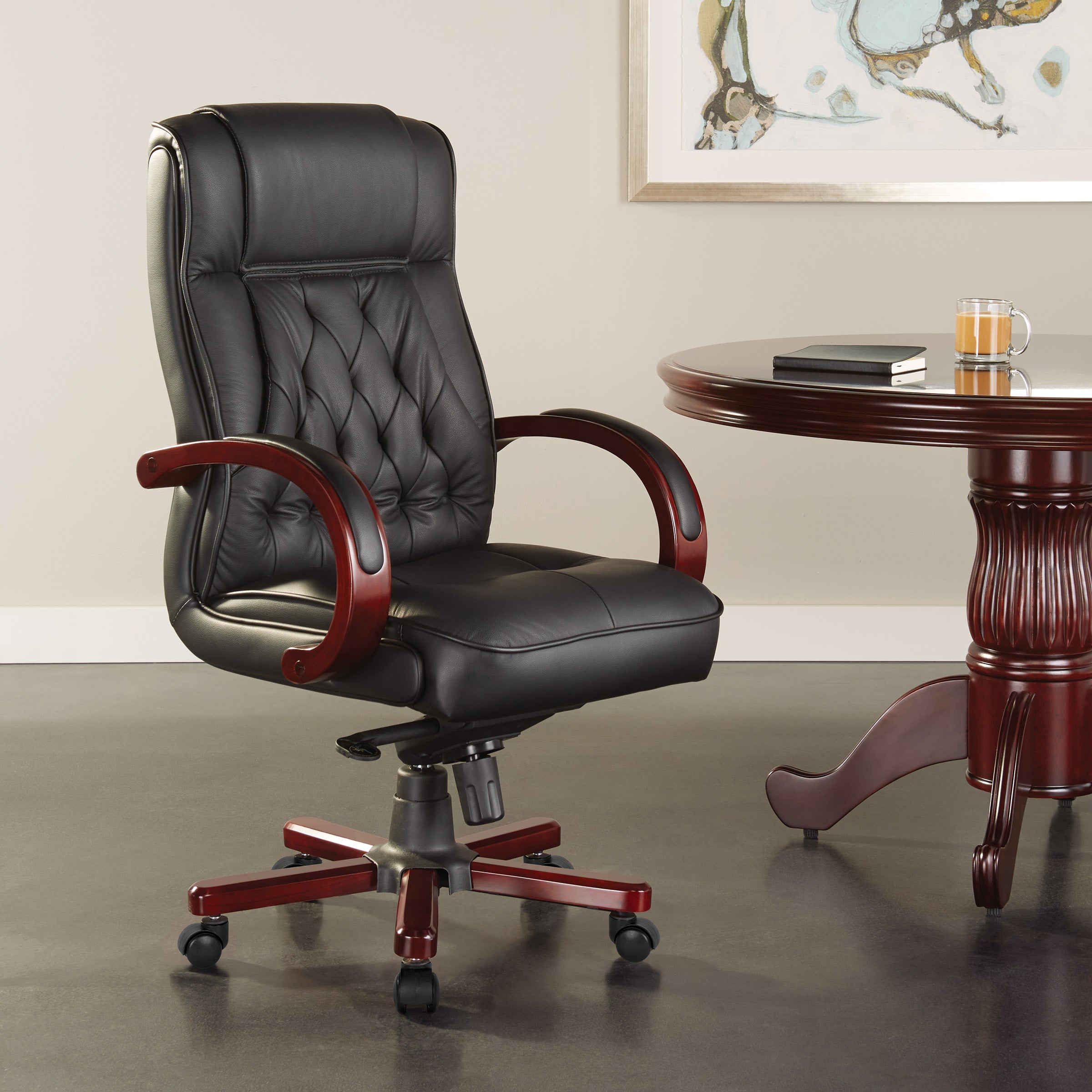 Leather Executive Chair - Black, with Royal Cherry Base
