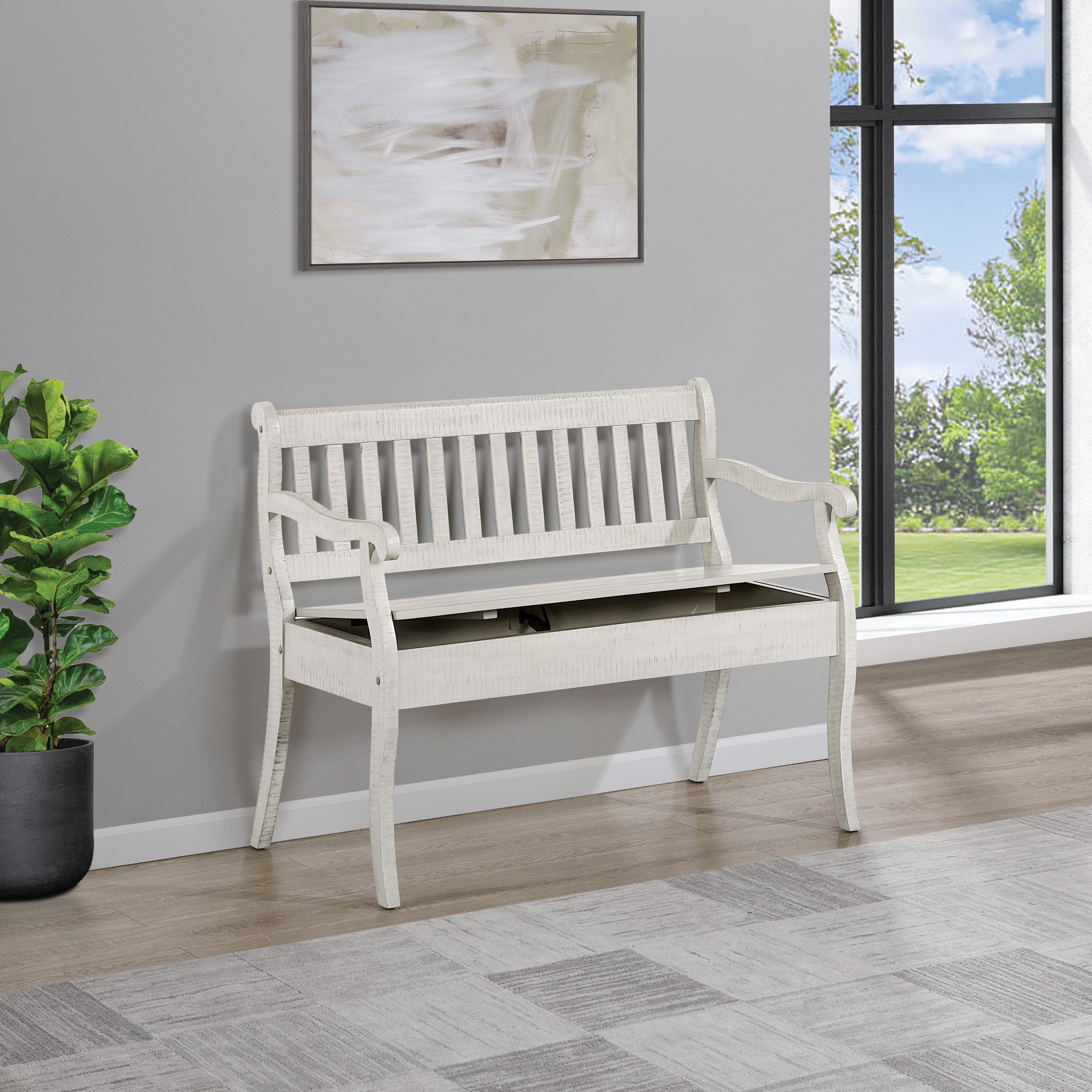 Wakefield Entryway Storage Bench in Destressed White Finish