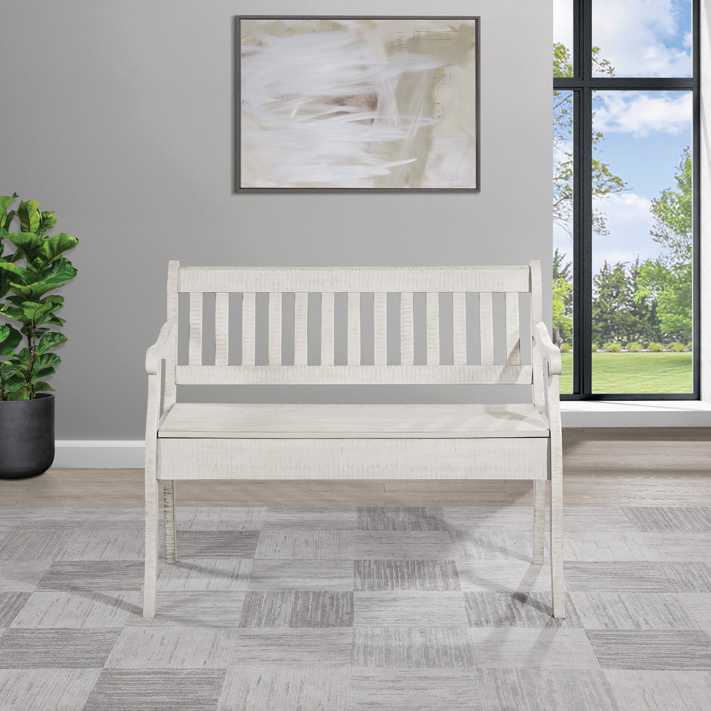Wakefield Entryway Storage Bench in Destressed White Finish
