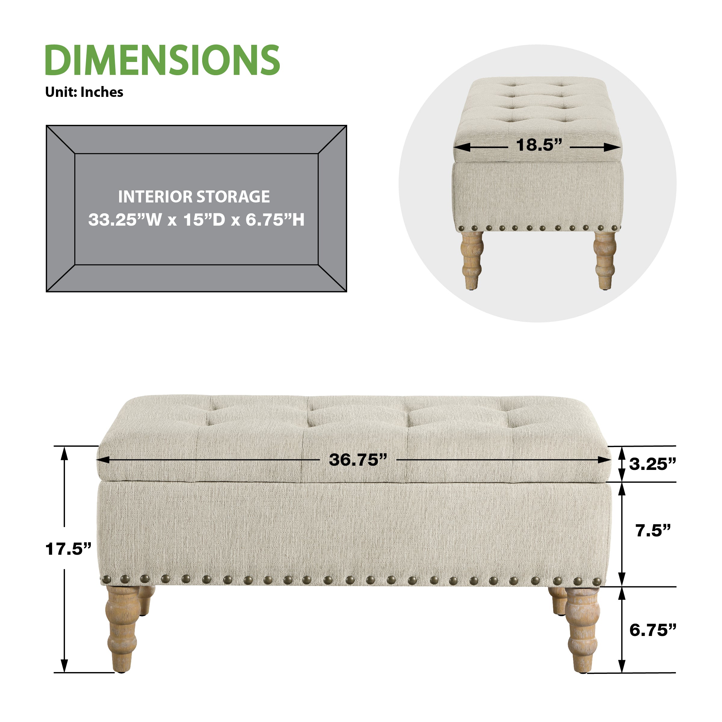 Woodbury Storage Bench - Linen
