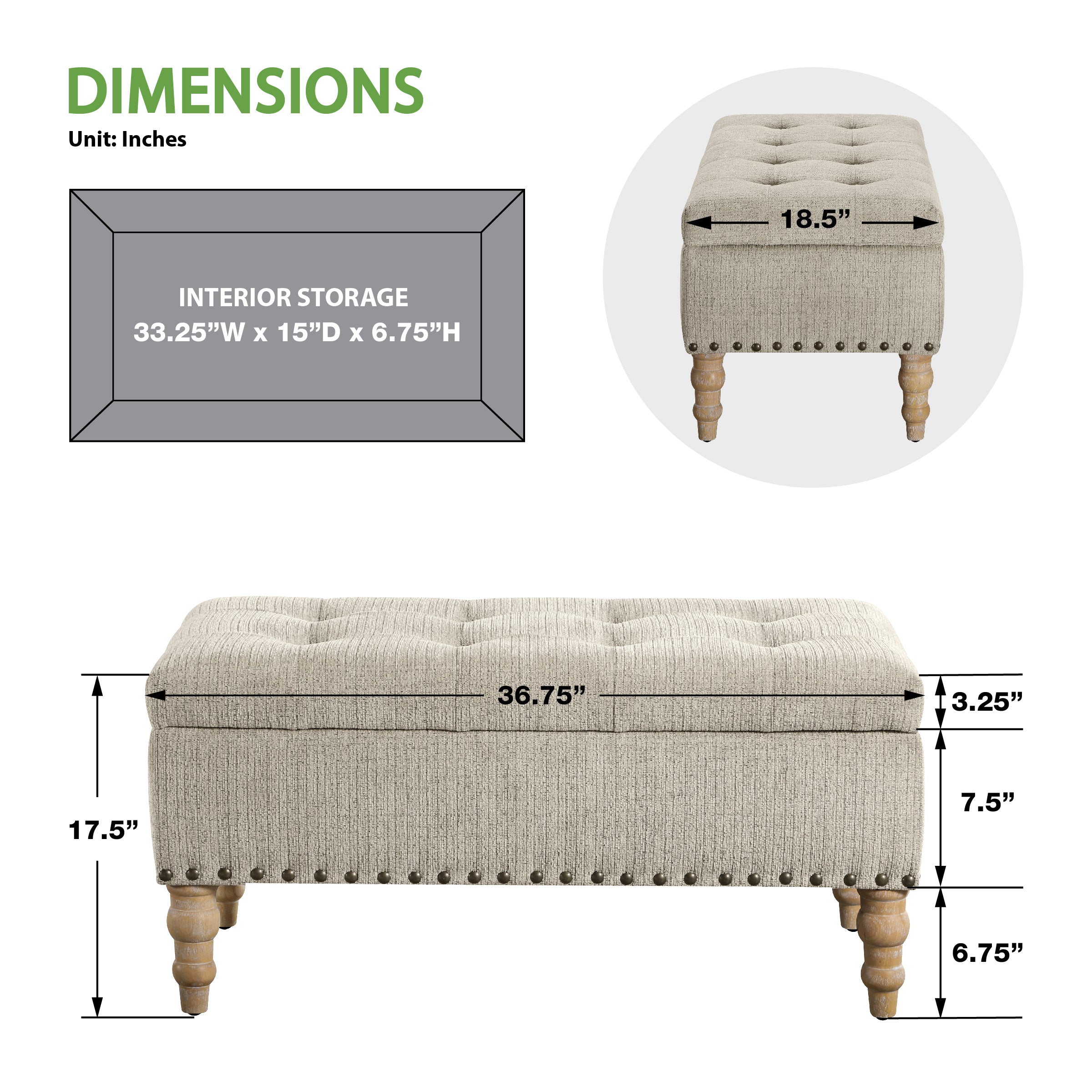 Woodbury Storage Bench - Marble