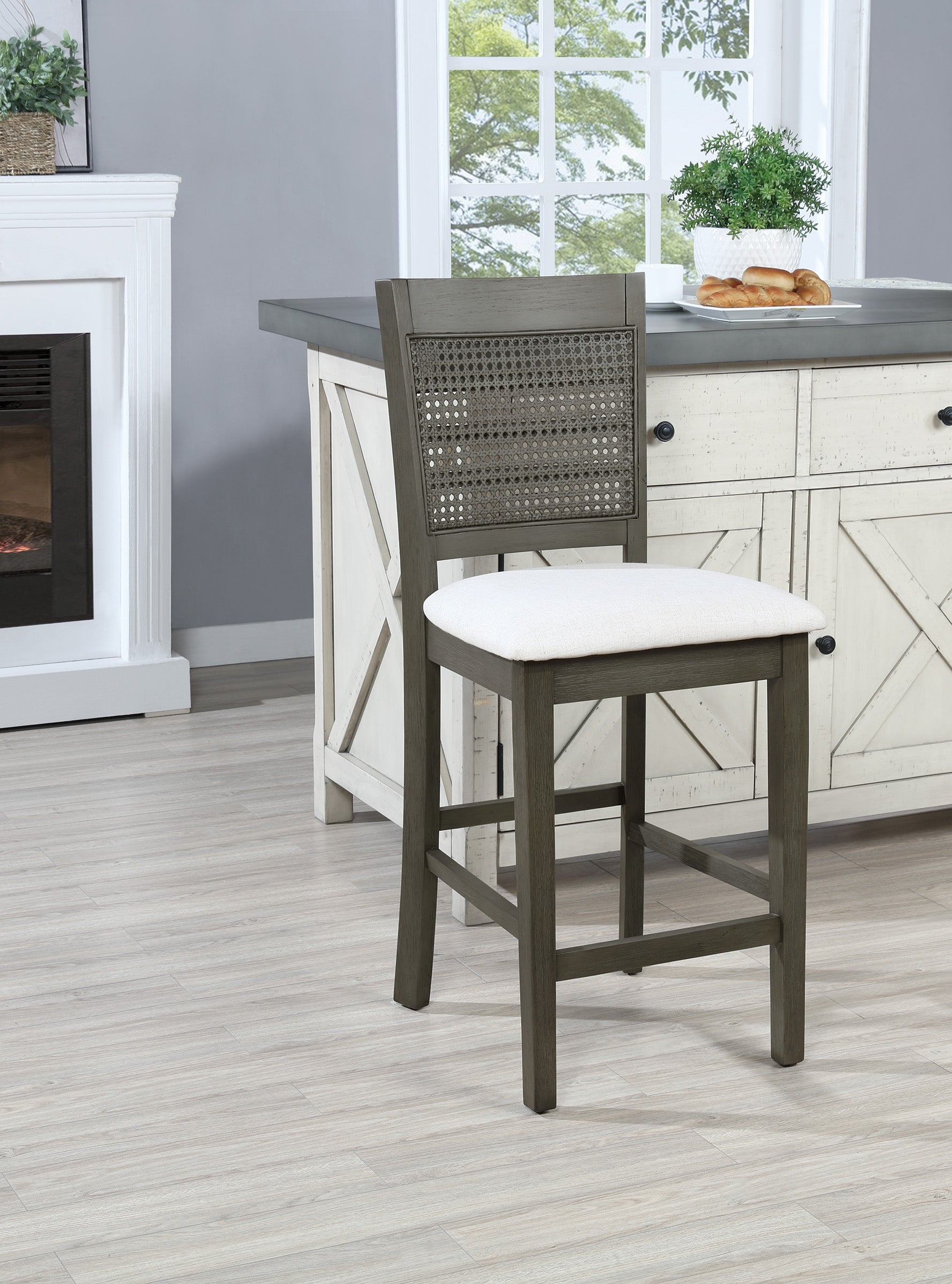 Walden 24" Cane Back Stool 2pk - Linen / Antique Grey