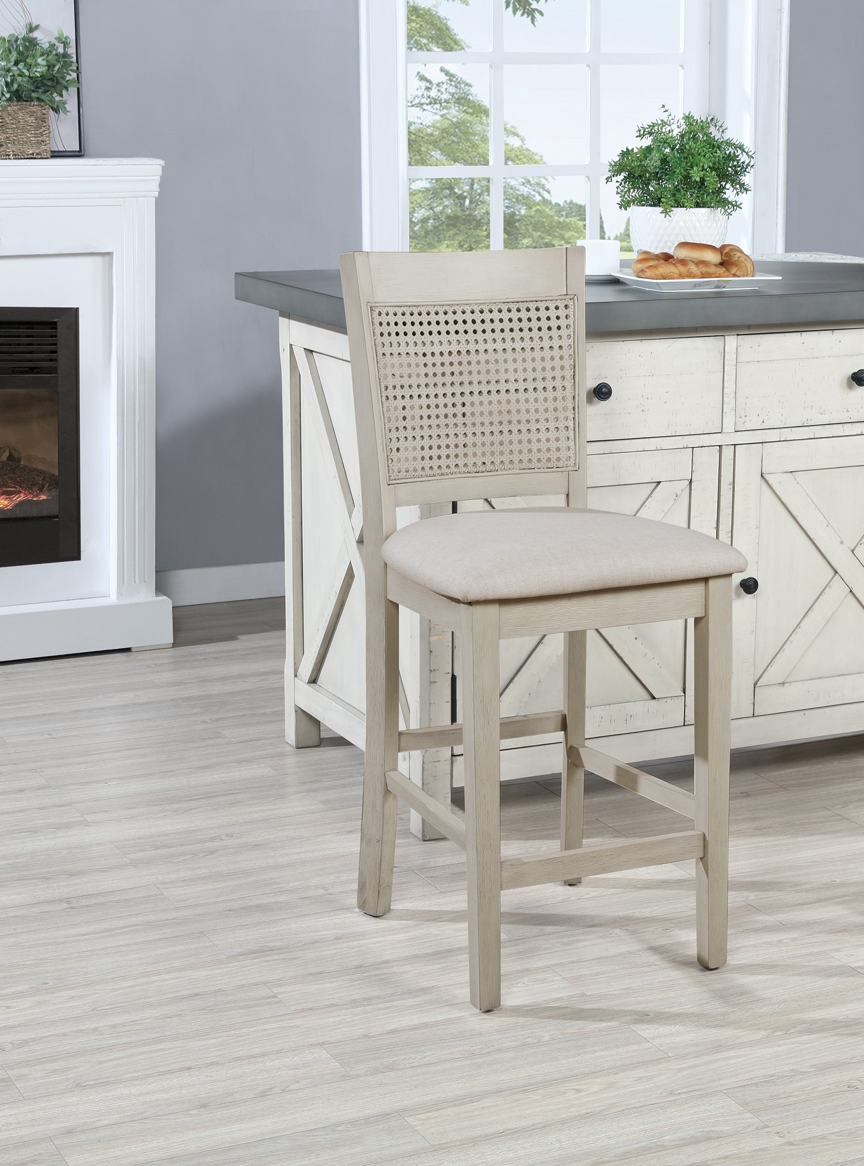Walden 24" Cane Back Stool 2pk - Linen / Antique White
