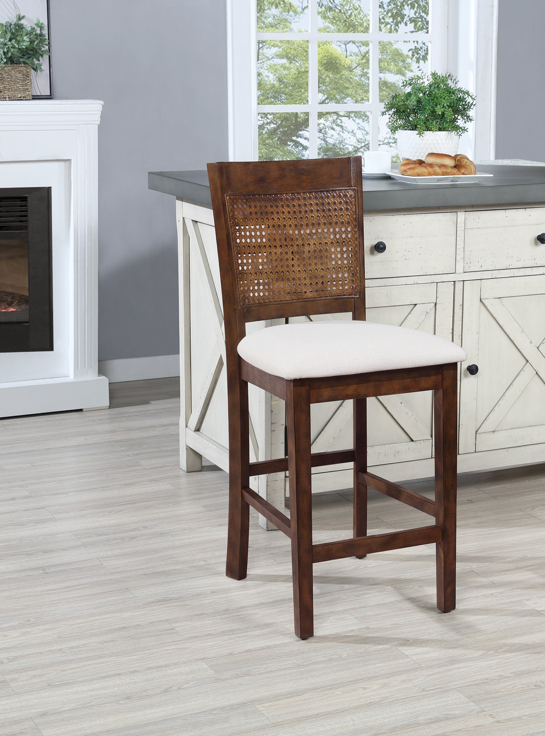 Walden 24" Cane Back Stool 2pk - Linen / Burnt Brown