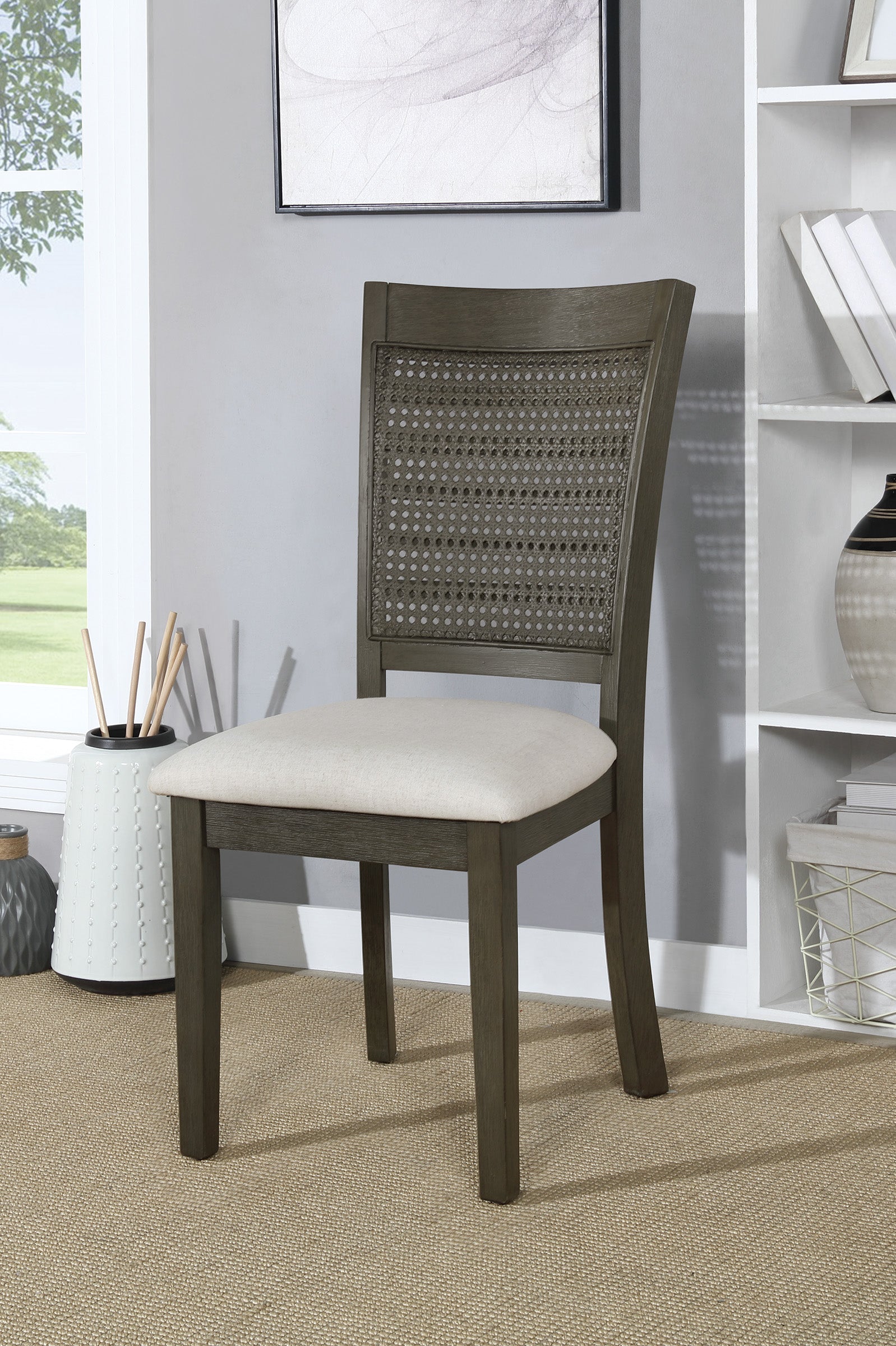 Walden Cane Back Dining Chair 2pk - Linen / Antique Grey