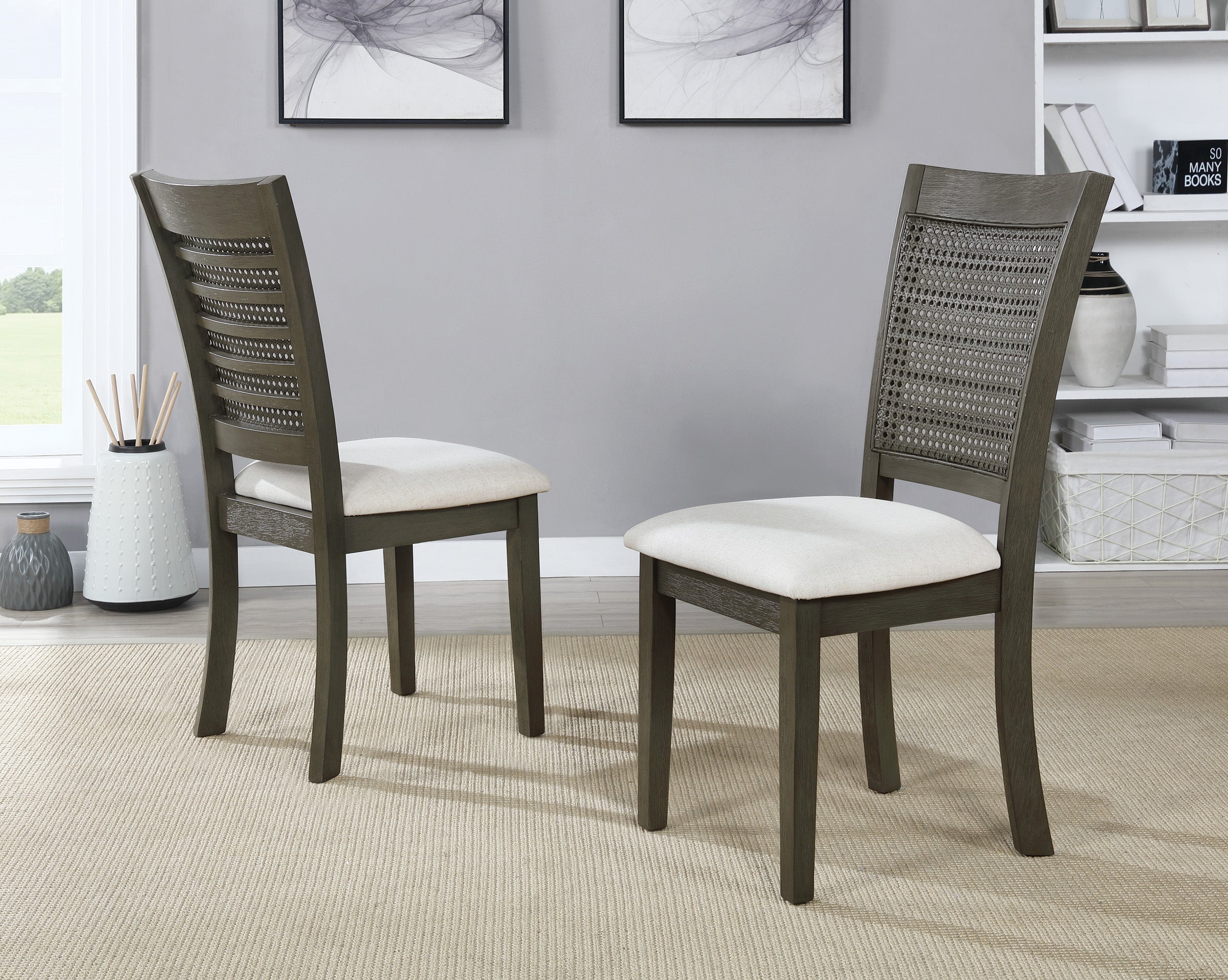 Walden Cane Back Dining Chair 2pk - Linen / Antique Grey