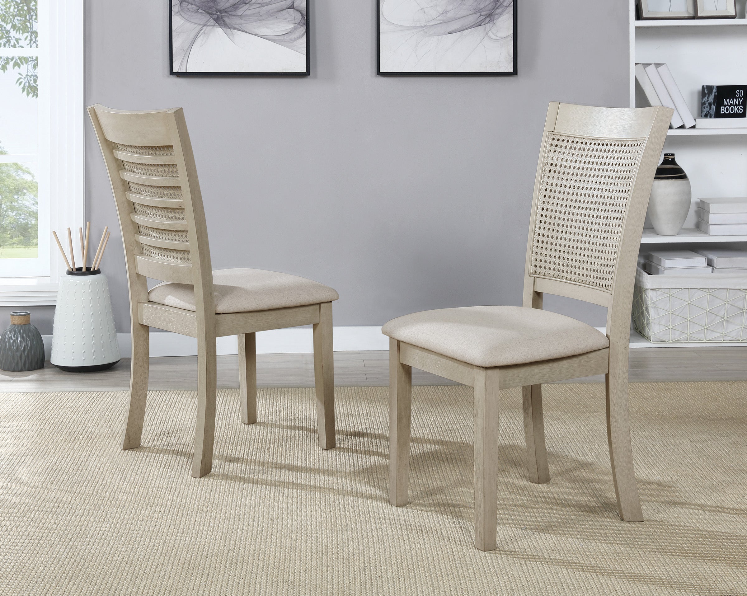 Walden Cane Back Dining Chair 2pk - Linen / Antique White