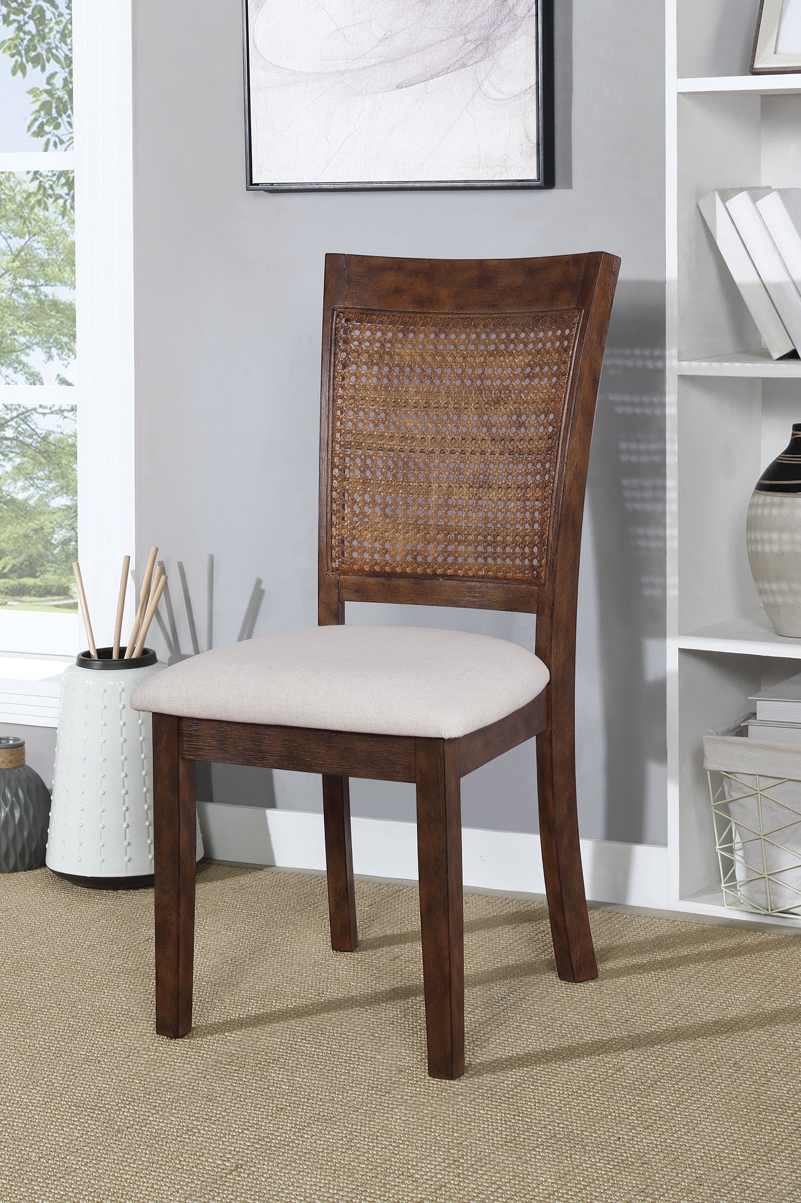 Walden Cane Back Dining Chair 2pk - Linen / Burnt Brown