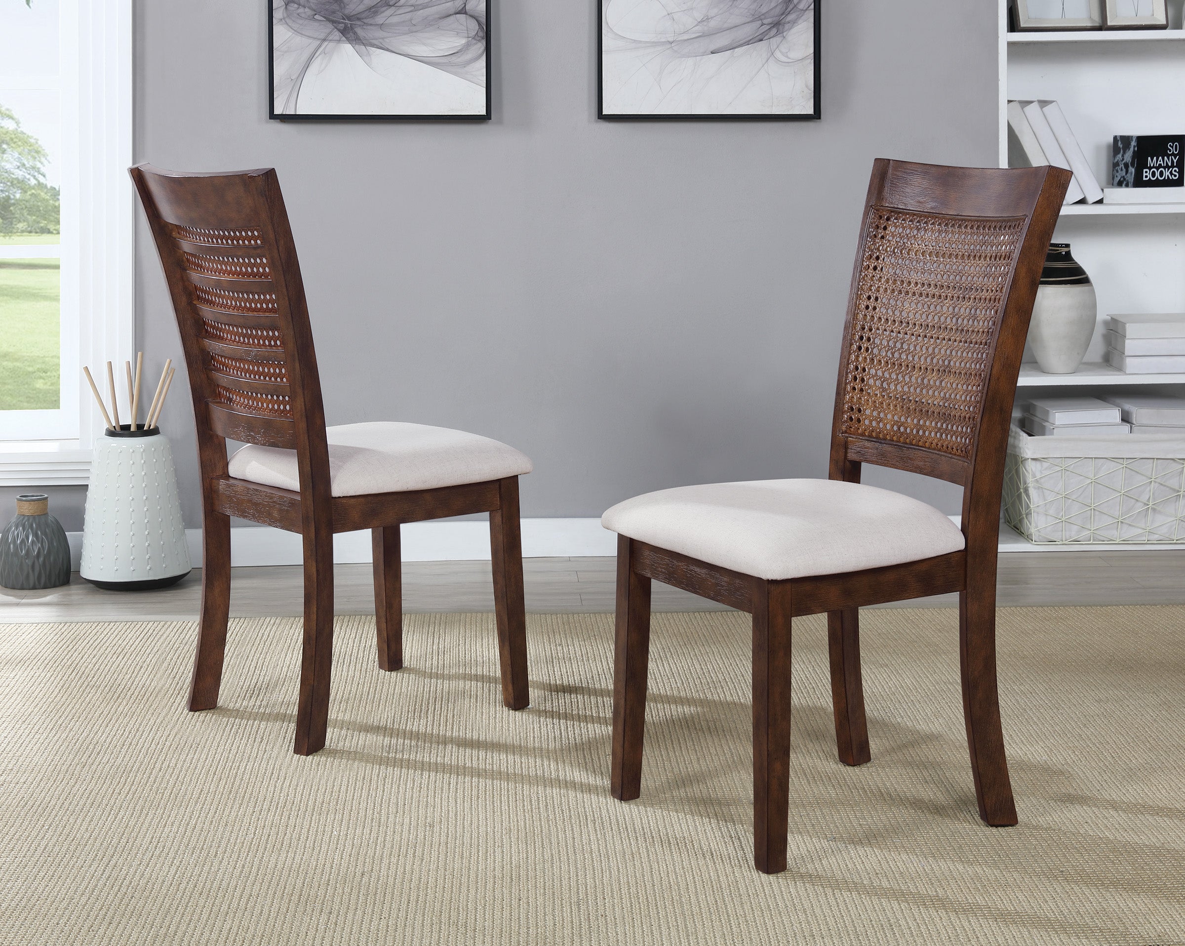Walden Cane Back Dining Chair 2pk - Linen / Burnt Brown