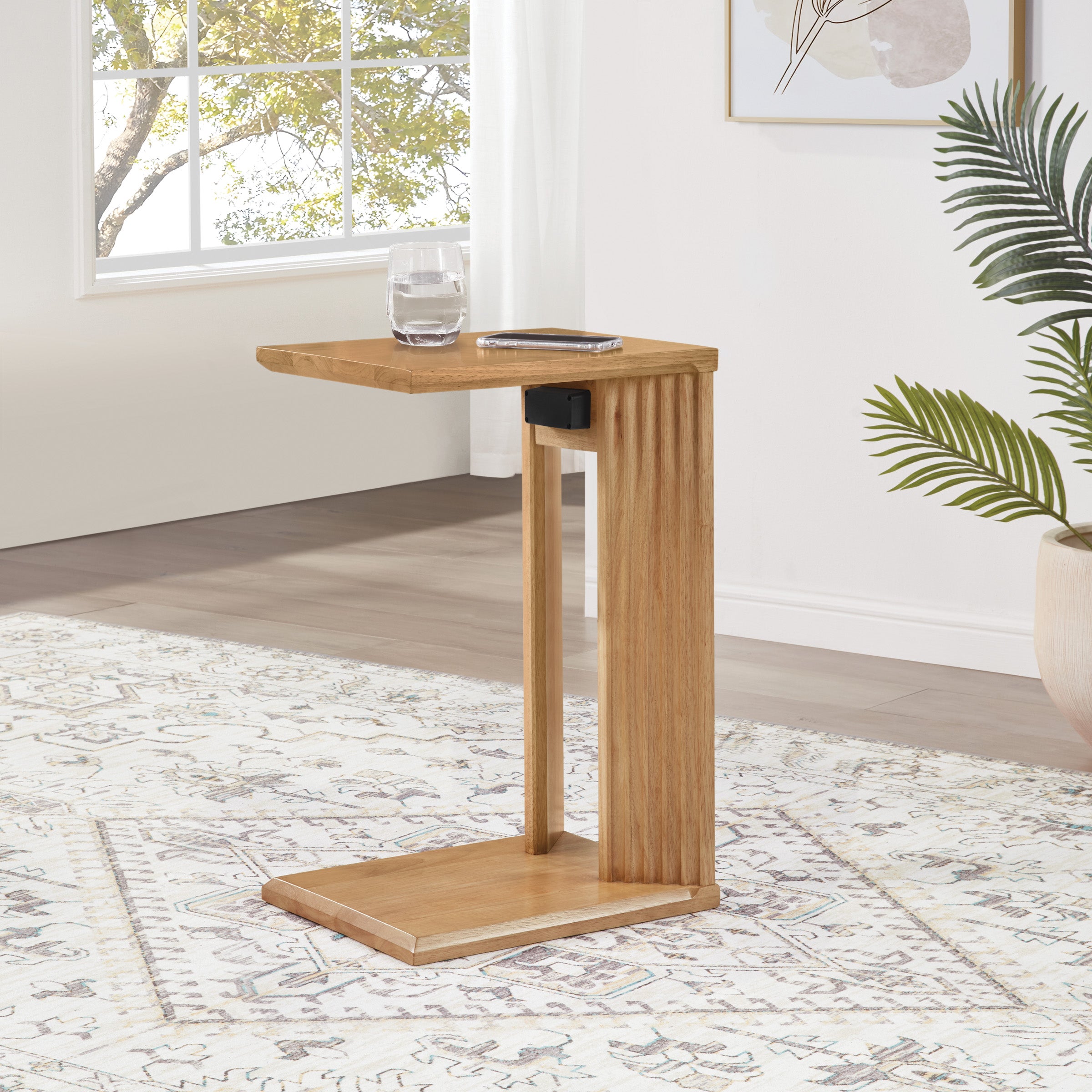 Winston Accent C-Table with Power in Natural Oak Finish